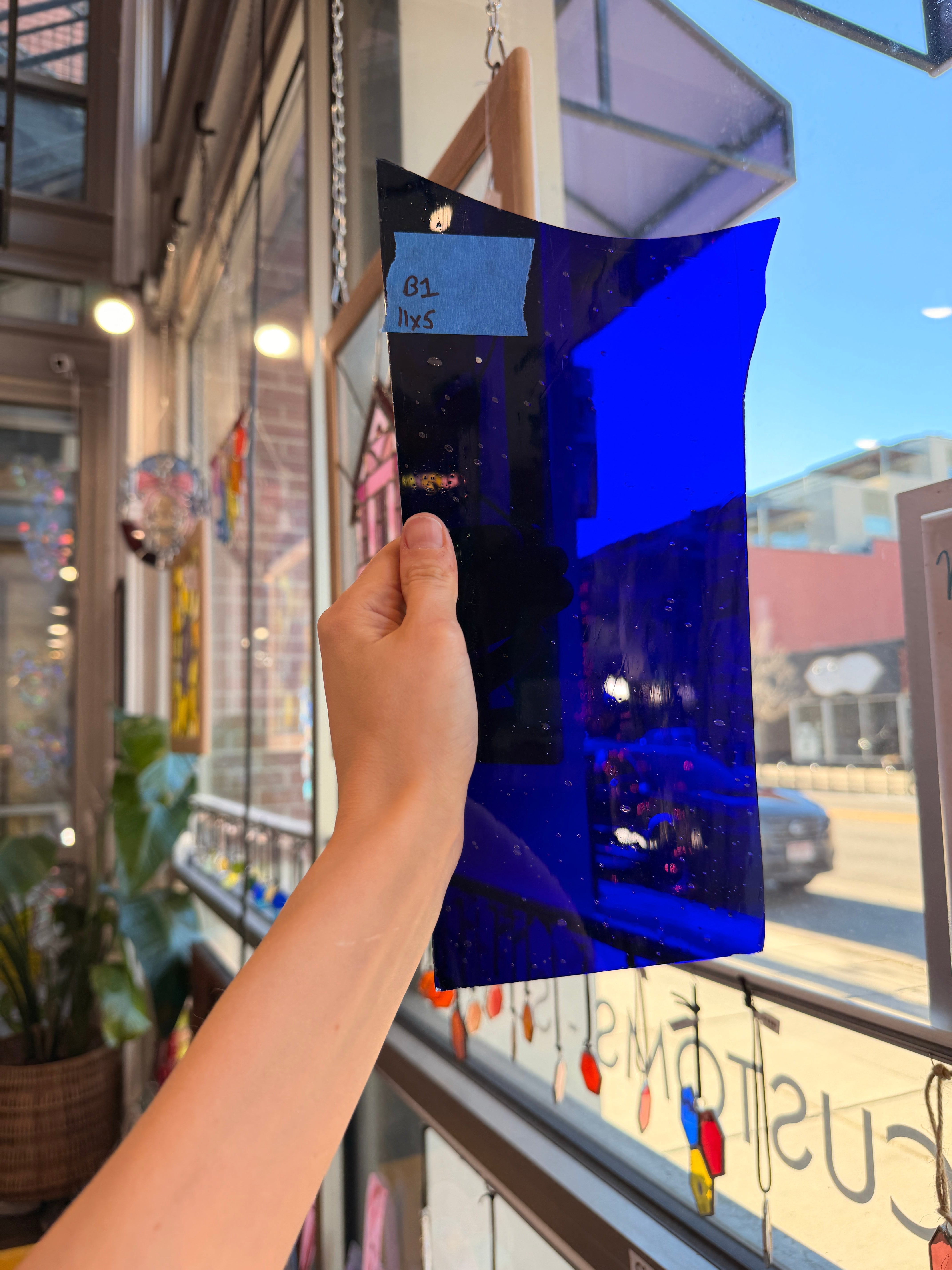 Dark Blue on Clear Flash Glass Mouth Blown (Misc) Sheet Glass Colorado Glassworks 11x5in (UNK-45521965)