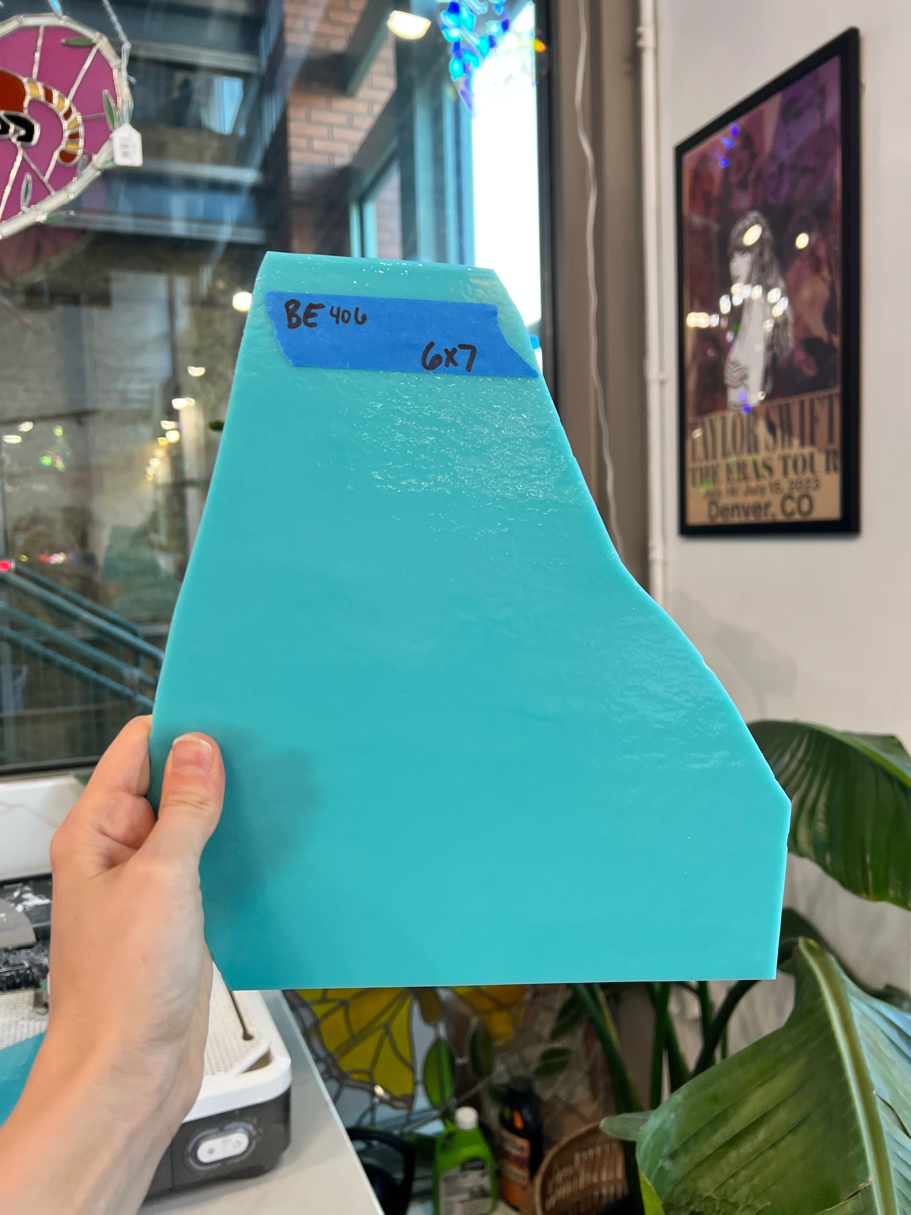 Turquoise Blue Opalescent Bullseye Double-rolled, 3 mm Fusible 90 COE Sheet Glass Colorado Glass Works BE406 (6x7in)