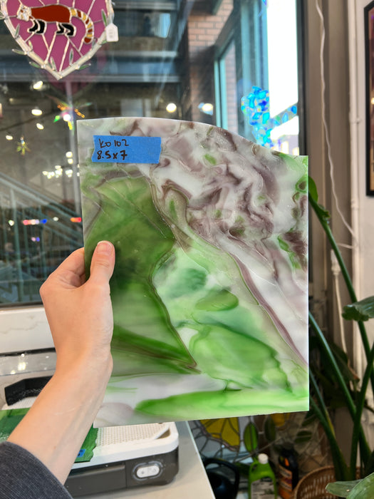 Purple Green White Wispy Kokomo Sheet Glass Colorado Glassworks