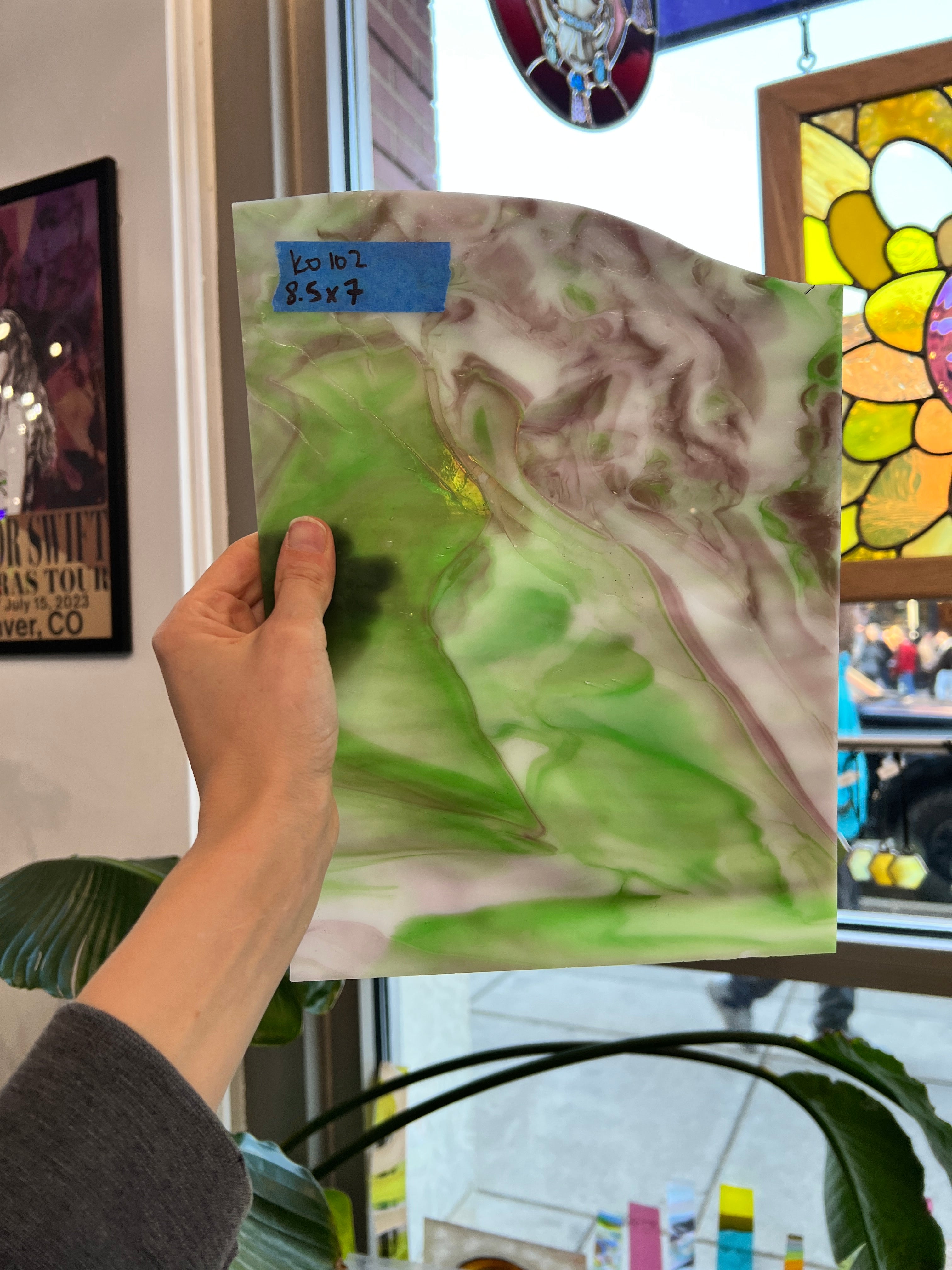 Purple Green White Wispy Kokomo Sheet Glass Colorado Glassworks