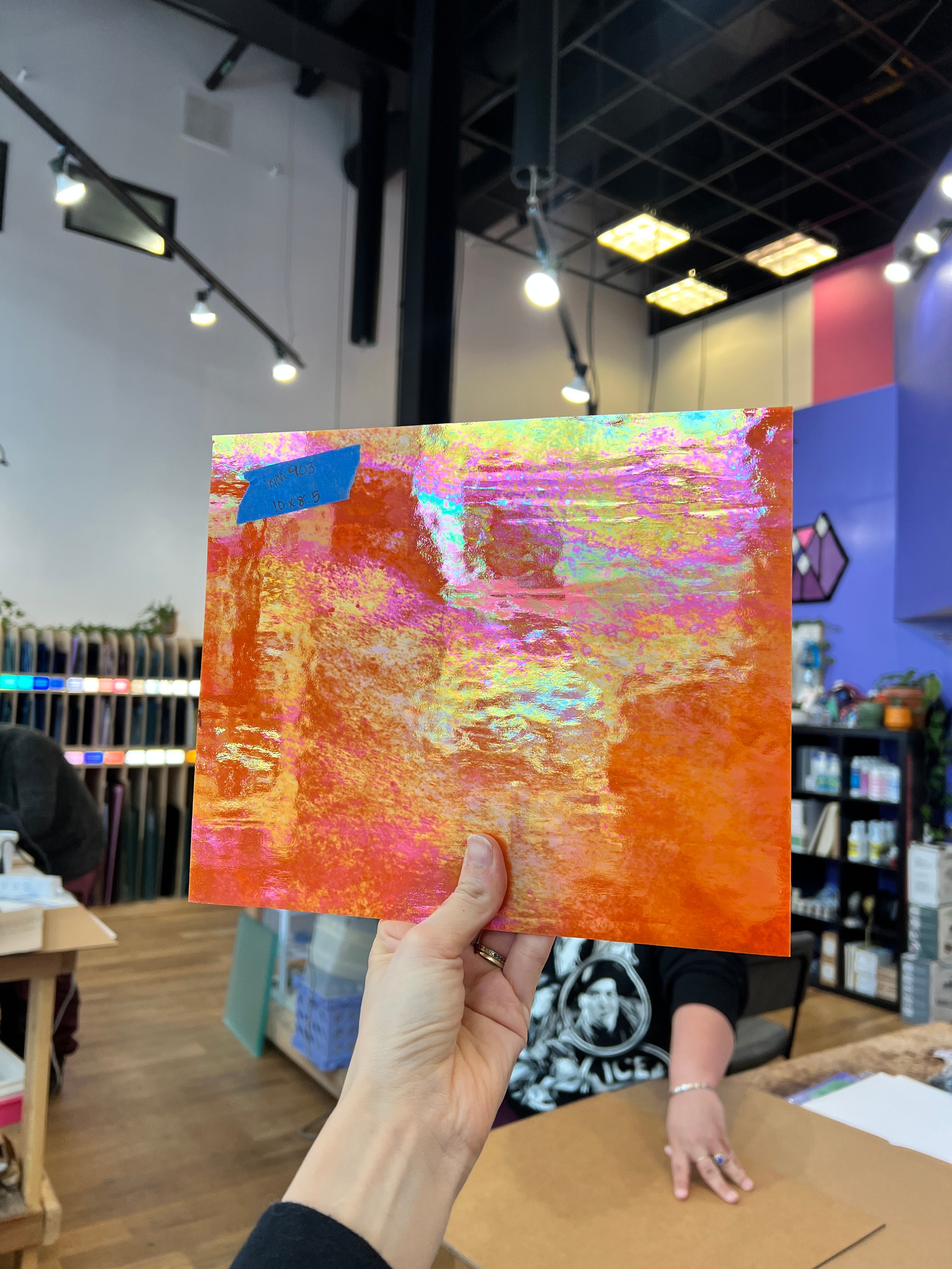 Neon Orange Iridescent Opaque Wissmach Fusible 96 COE (WI 96 42 LUM) Sheet Glass Colorado Glassworks WMOFL - (12x12in)