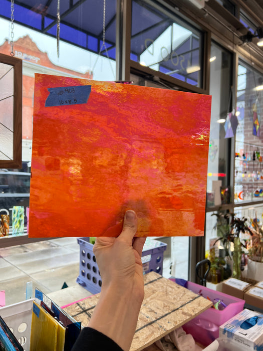 Neon Orange Iridescent Opaque Wissmach Fusible 96 COE (WI 96 42 LUM) Sheet Glass Colorado Glassworks