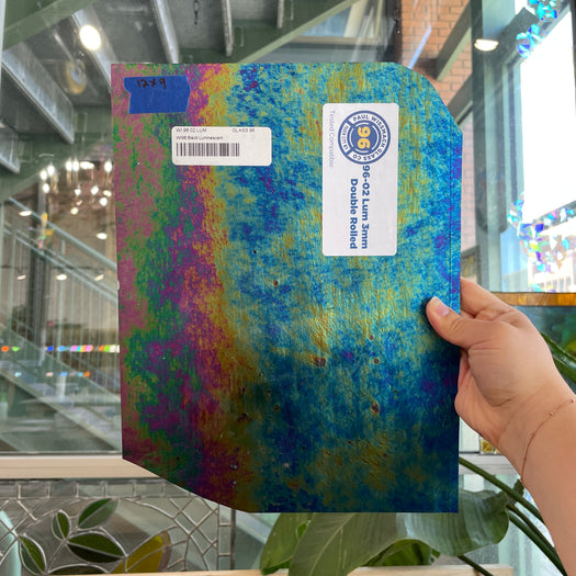 Black Iridescent Wissmach Fusible 96 COE Sheet Glass Colorado Glass Works 12x9in
