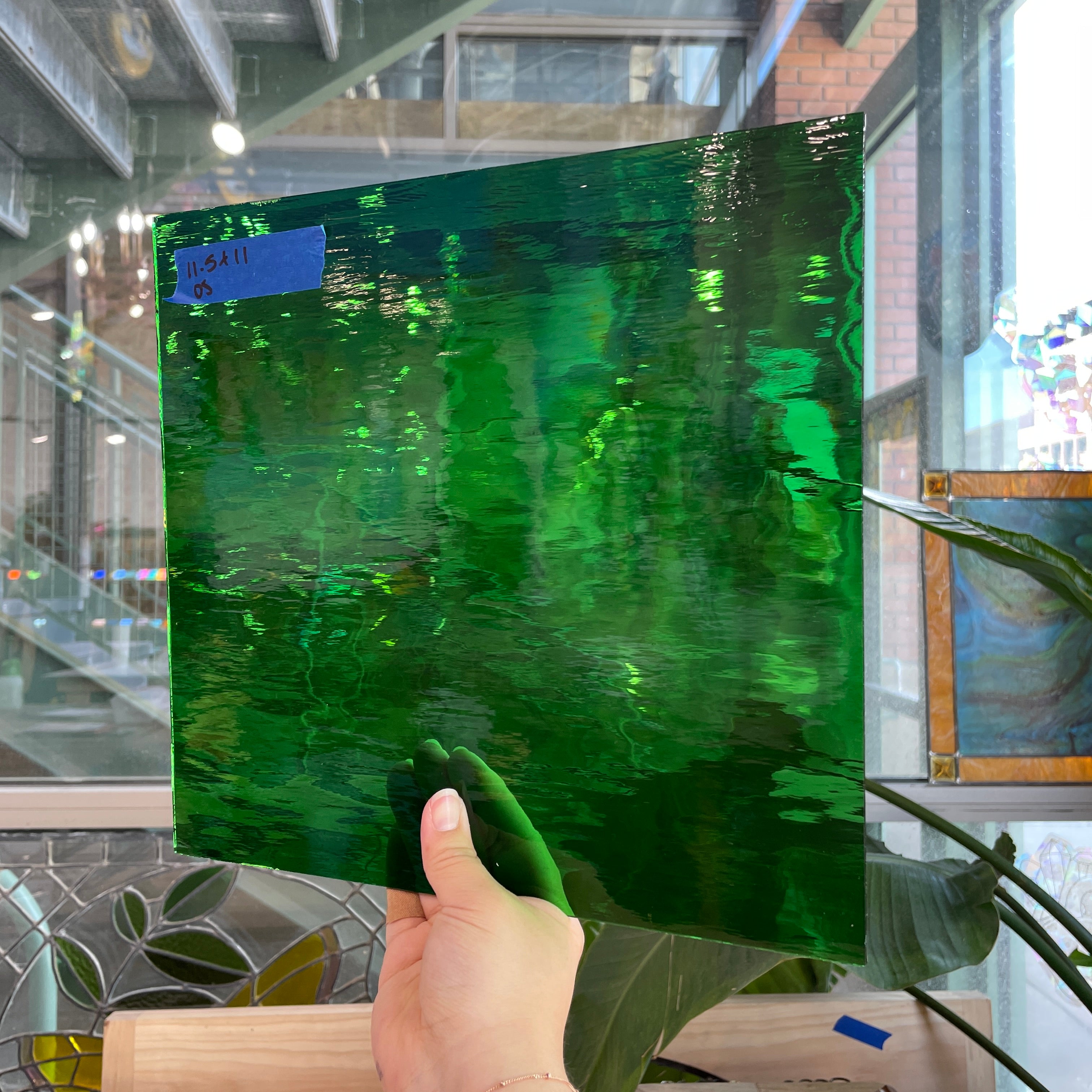 Medium Green Waterglass Oceanside Fusible 96 COE Sheet Glass Colorado Glassworks 11.5x11in
