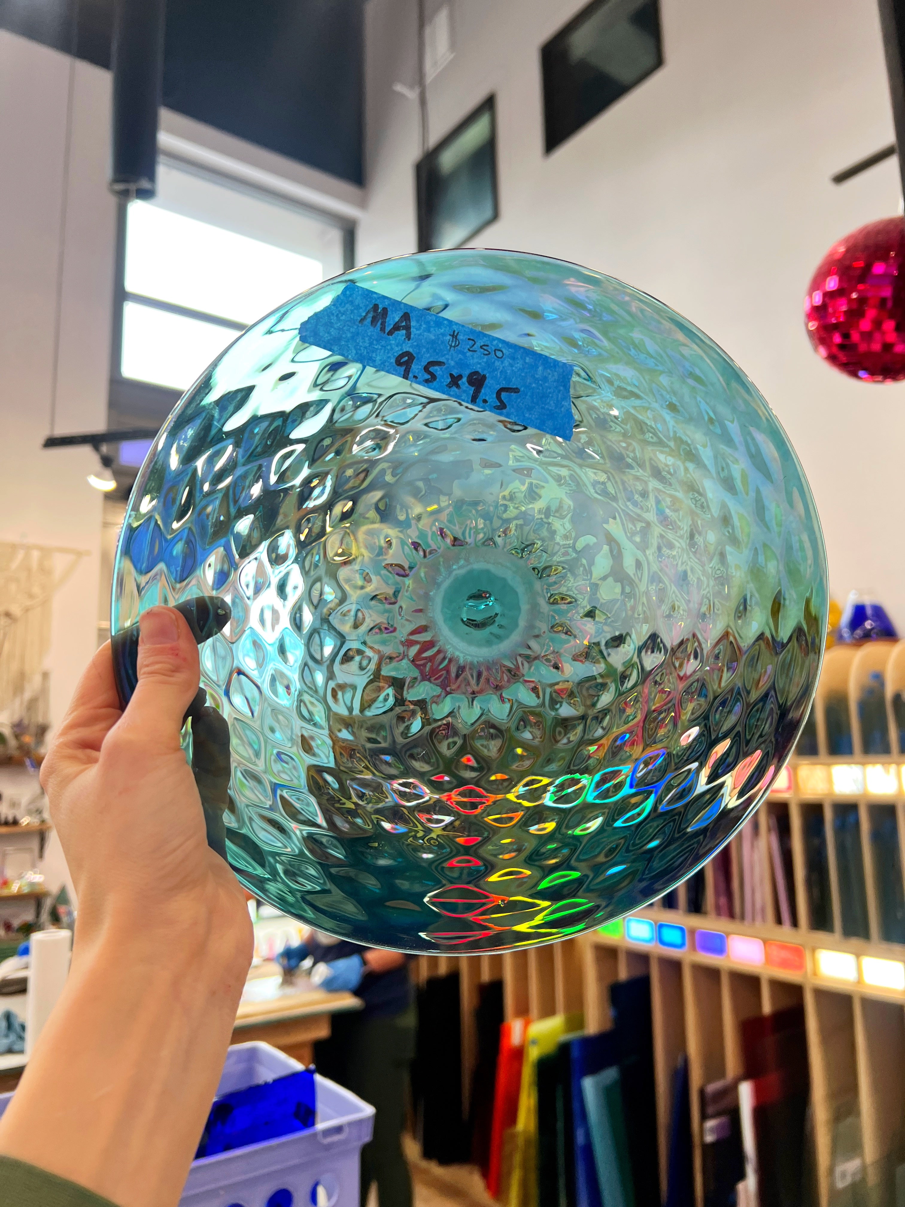 Blue Iridescent Optic Rondel COGW by Monarch Glass Sheet Glass Colorado Glass Works