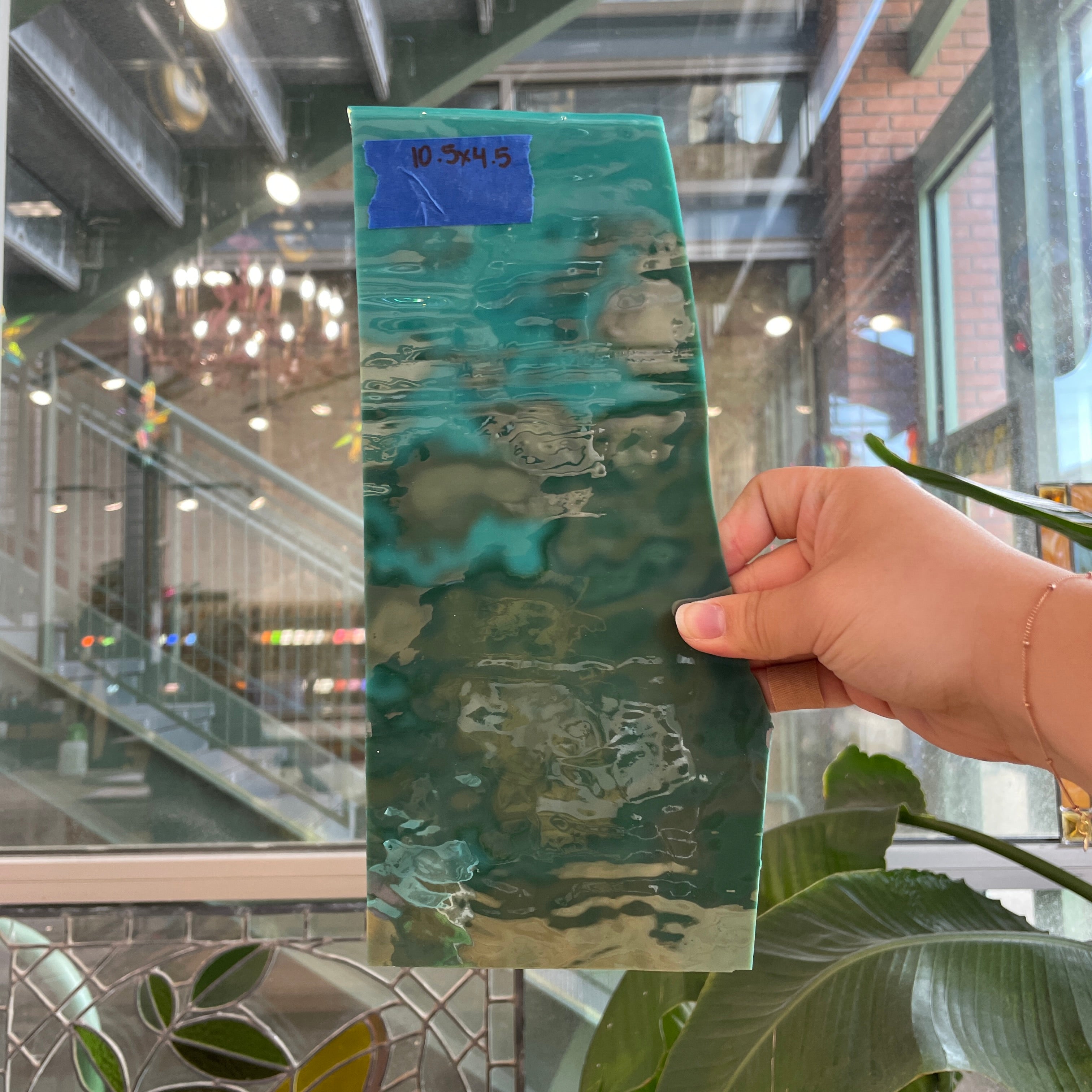 Teal Iridescent Mottled Bullseye Sheet Glass Colorado Glassworks 10.5x4.5in