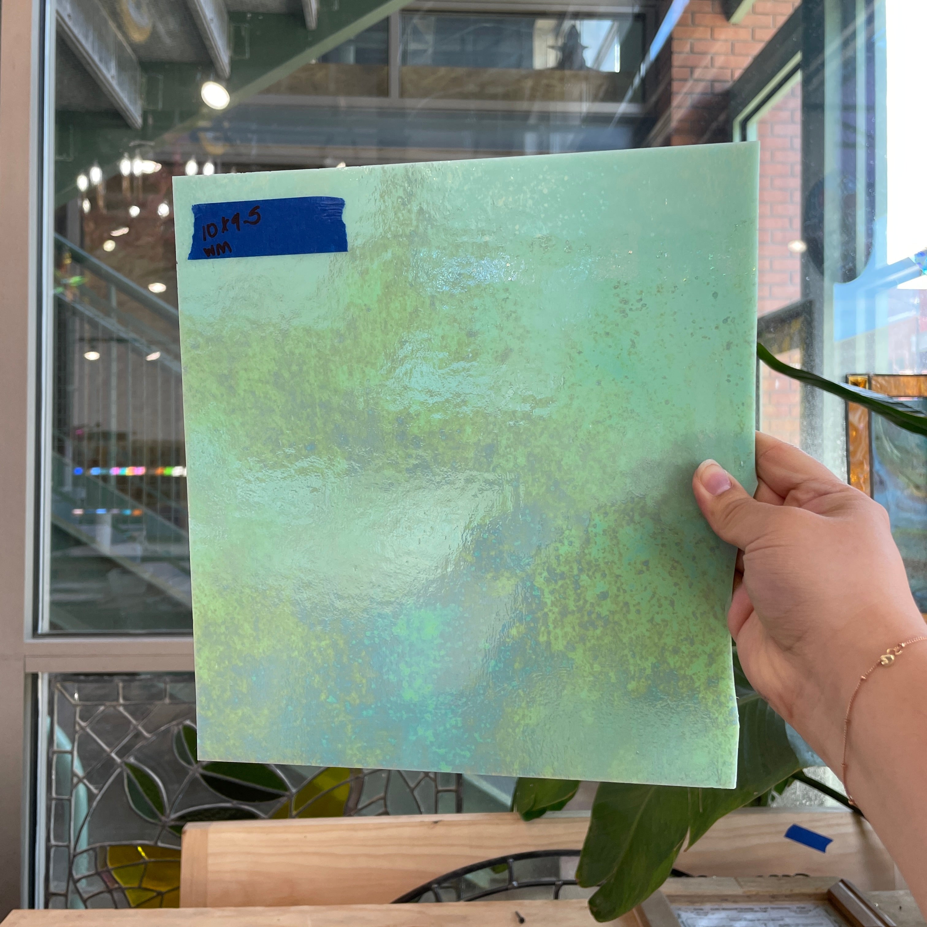 Mint Green Iridescent Wissmach Fusible 96 COE Sheet Glass Colorado Glassworks 10x9.5in