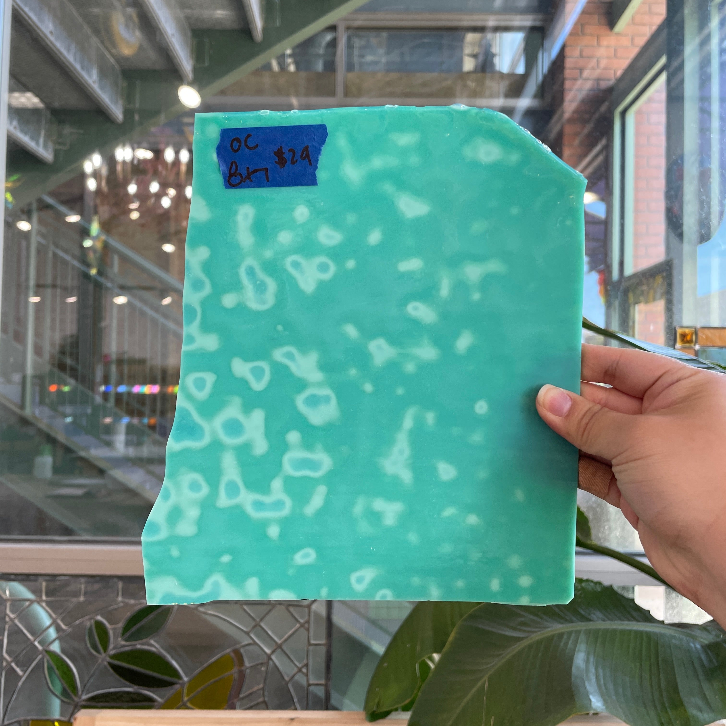 Teal Copper Green 324 Mottled Oceana Sheet Glass Colorado Glassworks 8x7in