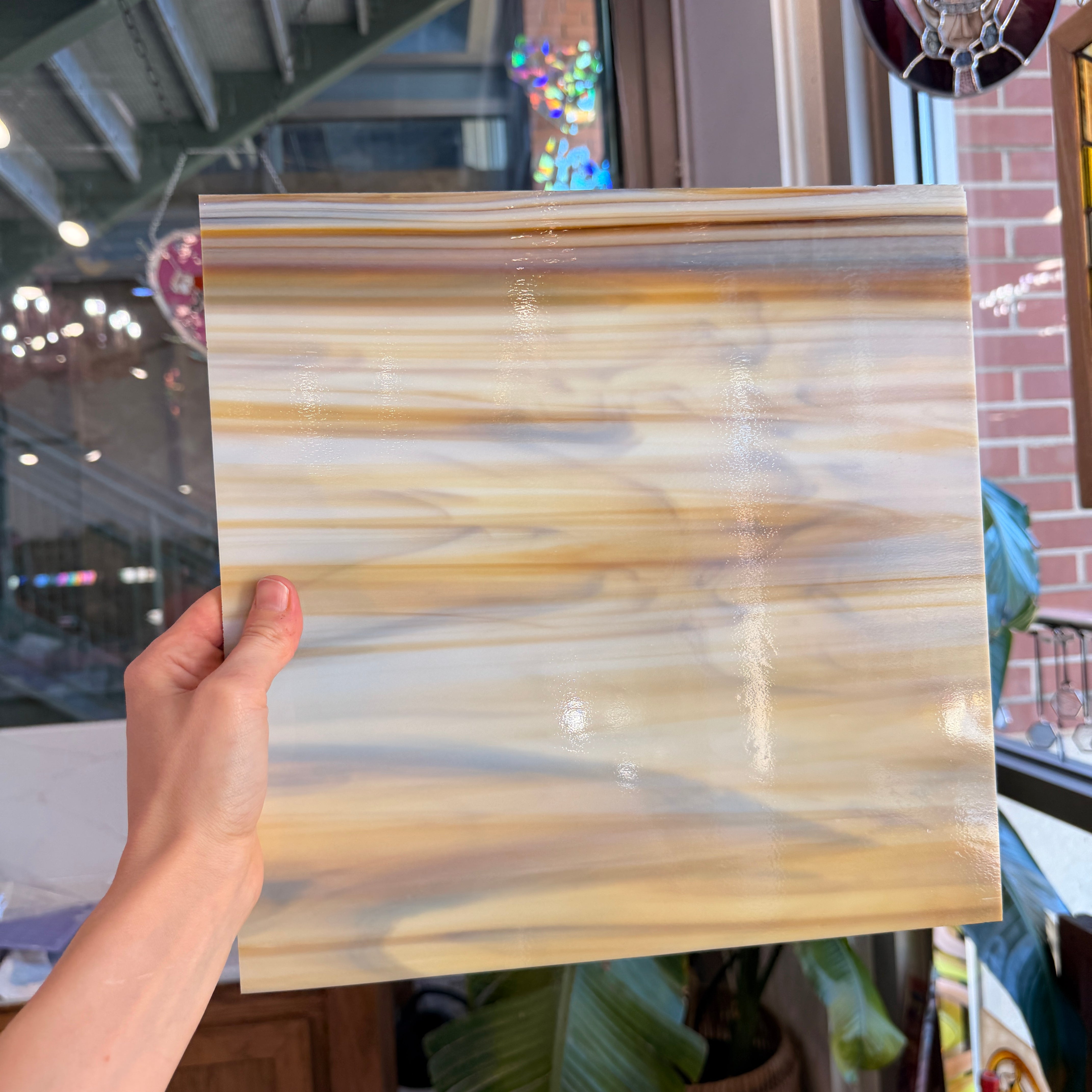 White/Dark Amber Oceanside Fusible 96 COE (OGT 315.6F) Sheet Glass Colorado Glassworks