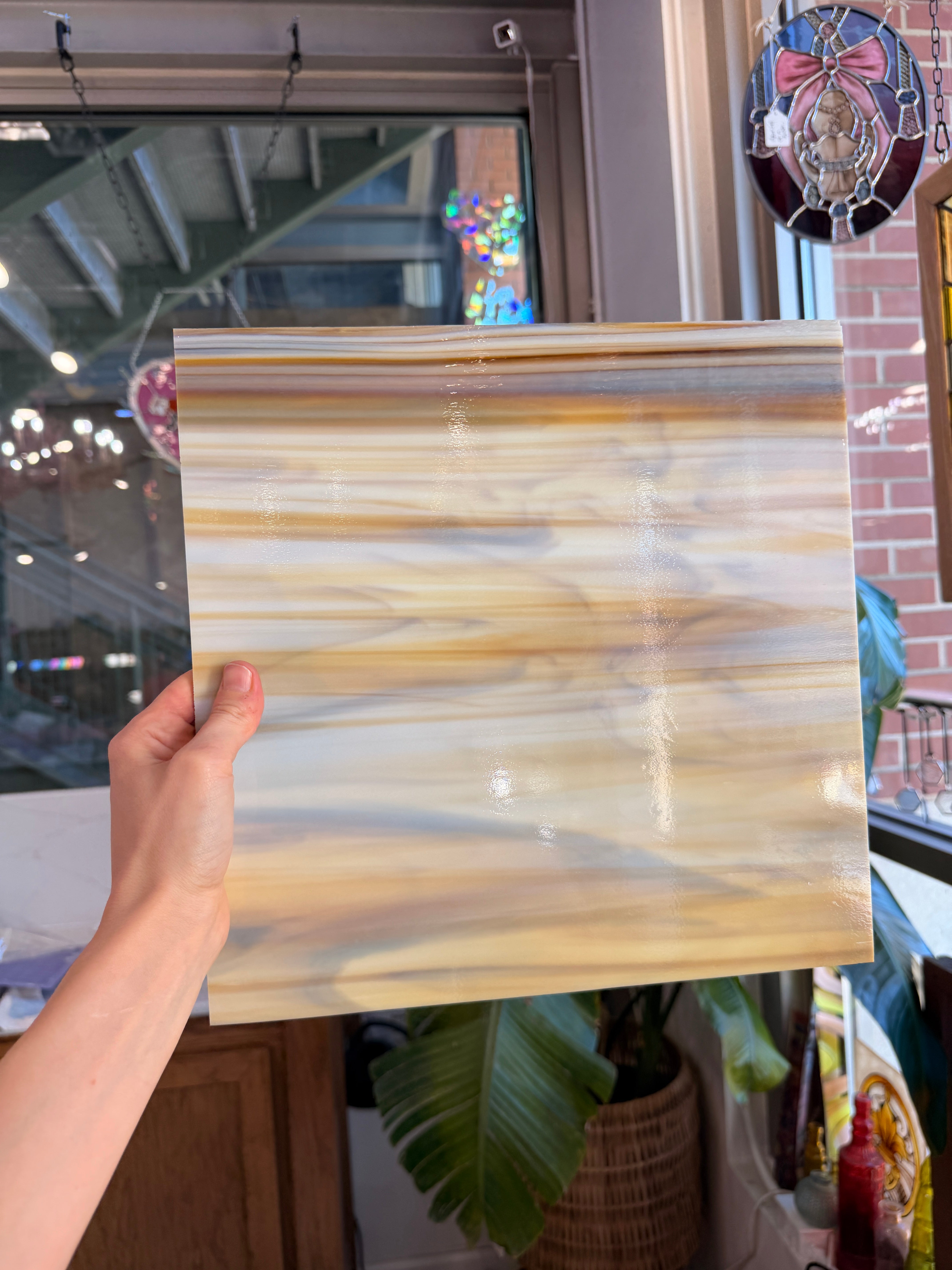White/Dark Amber Oceanside Fusible 96 COE (OGT 315.6F) Sheet Glass Colorado Glassworks