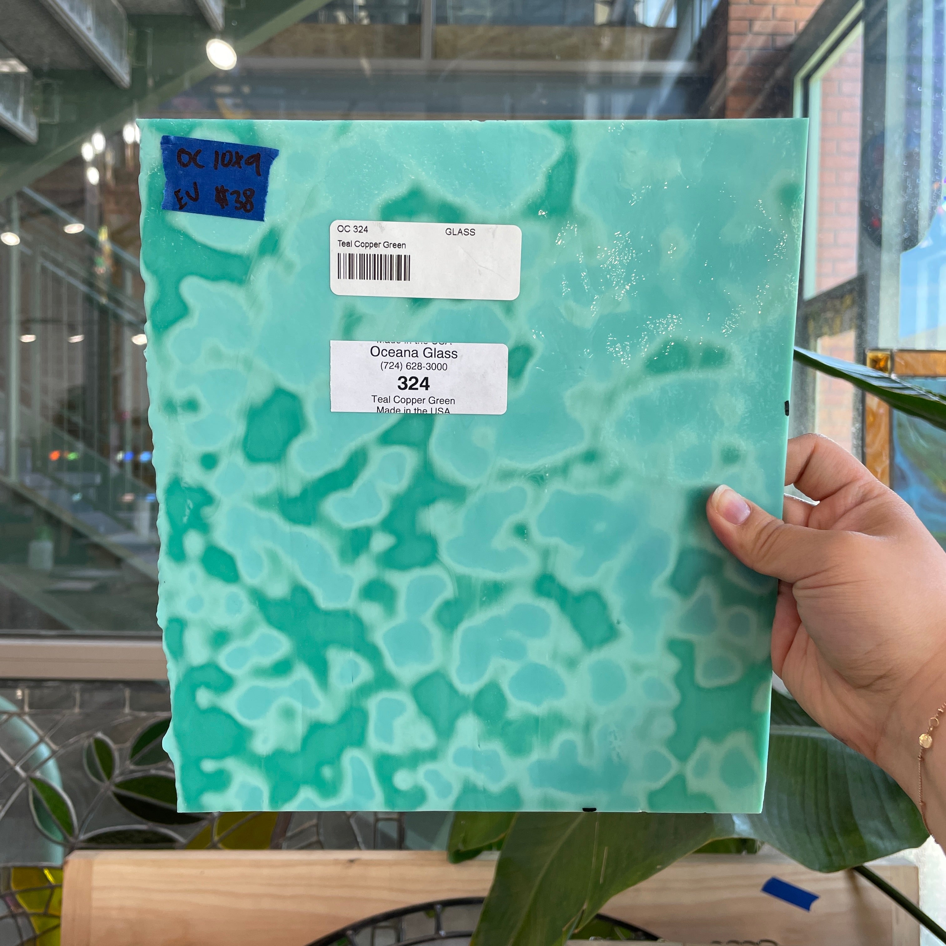 Teal Copper Green 324 Mottled Oceana Sheet Glass Colorado Glassworks 10x9in