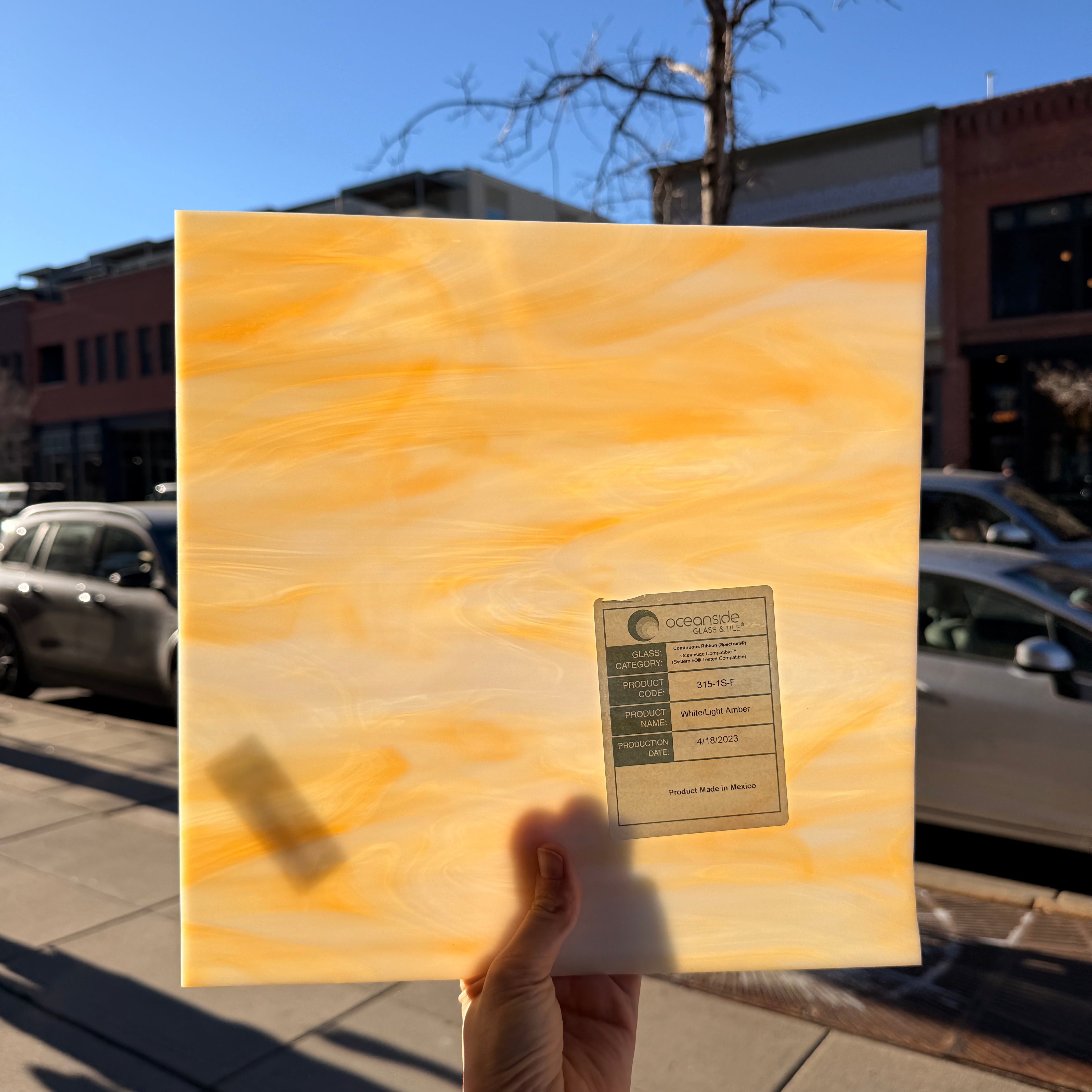 White/Light Amber Oceanside Fusible 96 COE (OGT 315.1F) Sheet Glass Colorado Glassworks