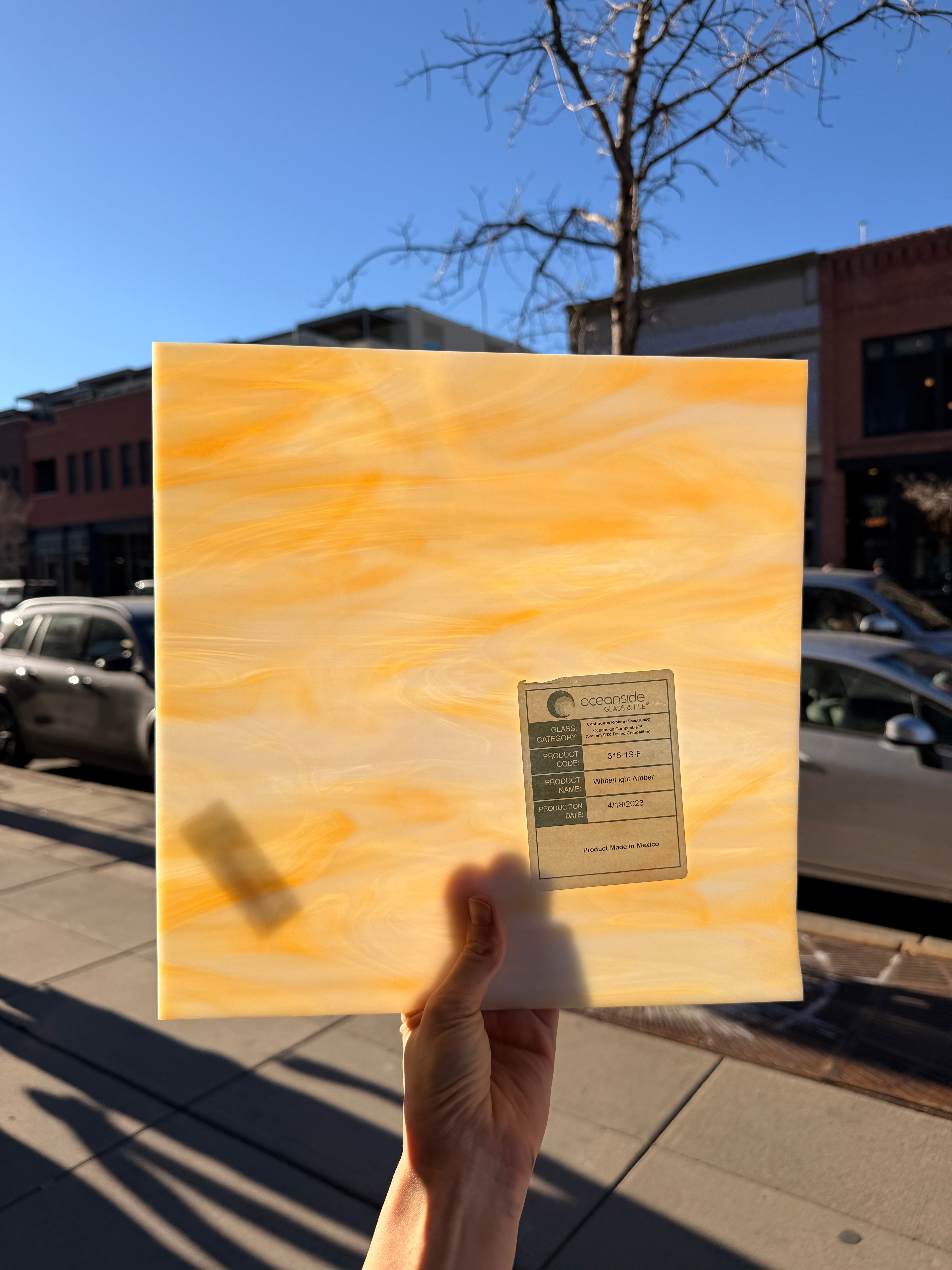 White/Light Amber Oceanside Fusible 96 COE (OGT 315.1F) Sheet Glass Colorado Glassworks
