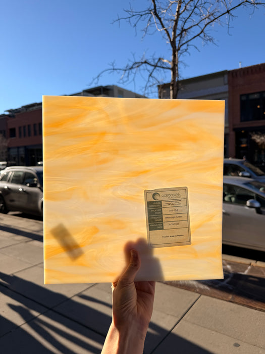 White/Light Amber Oceanside Fusible 96 COE (OGT 315.1F) Sheet Glass Colorado Glassworks