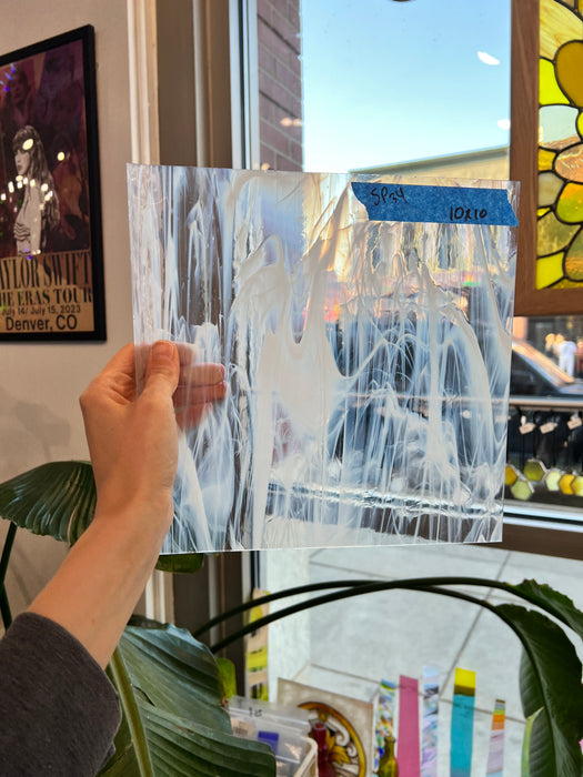 White and Clear Wispy Spectrum Sheet Glass Colorado Glassworks
