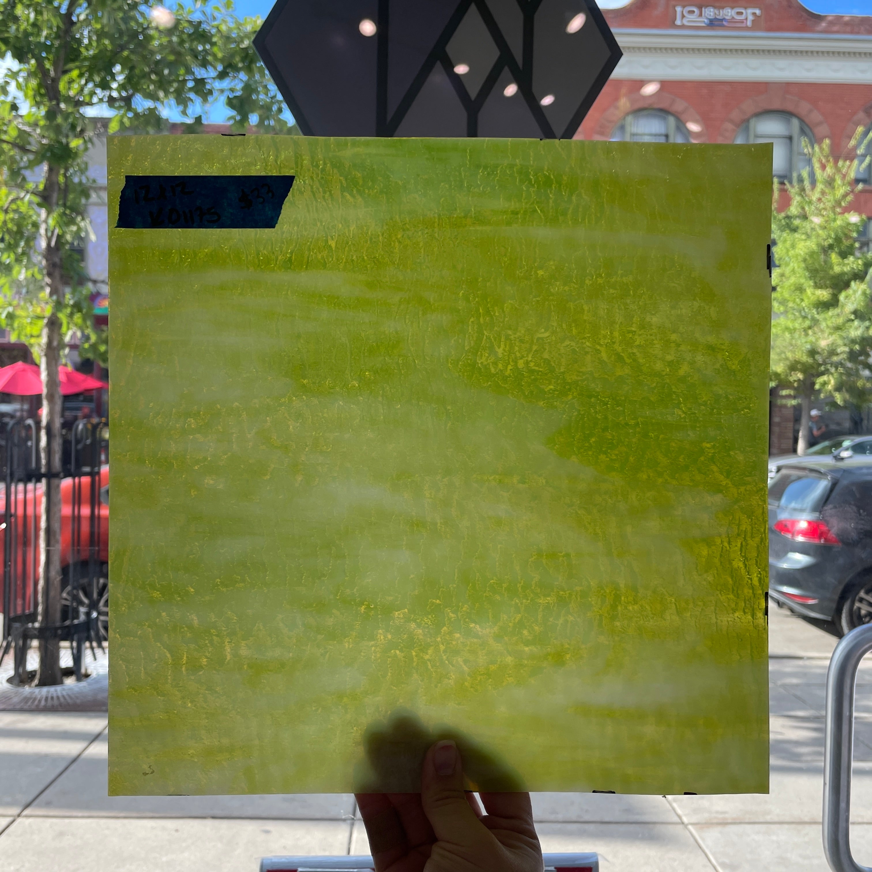 Lime Green White Wispy Transparent Kokomo Sheet Glass Colorado Glassworks