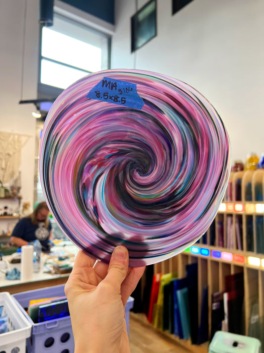 Pink Purple Swirl Rondel COGW by Monarch Glass Sheet Glass Colorado Glass Works