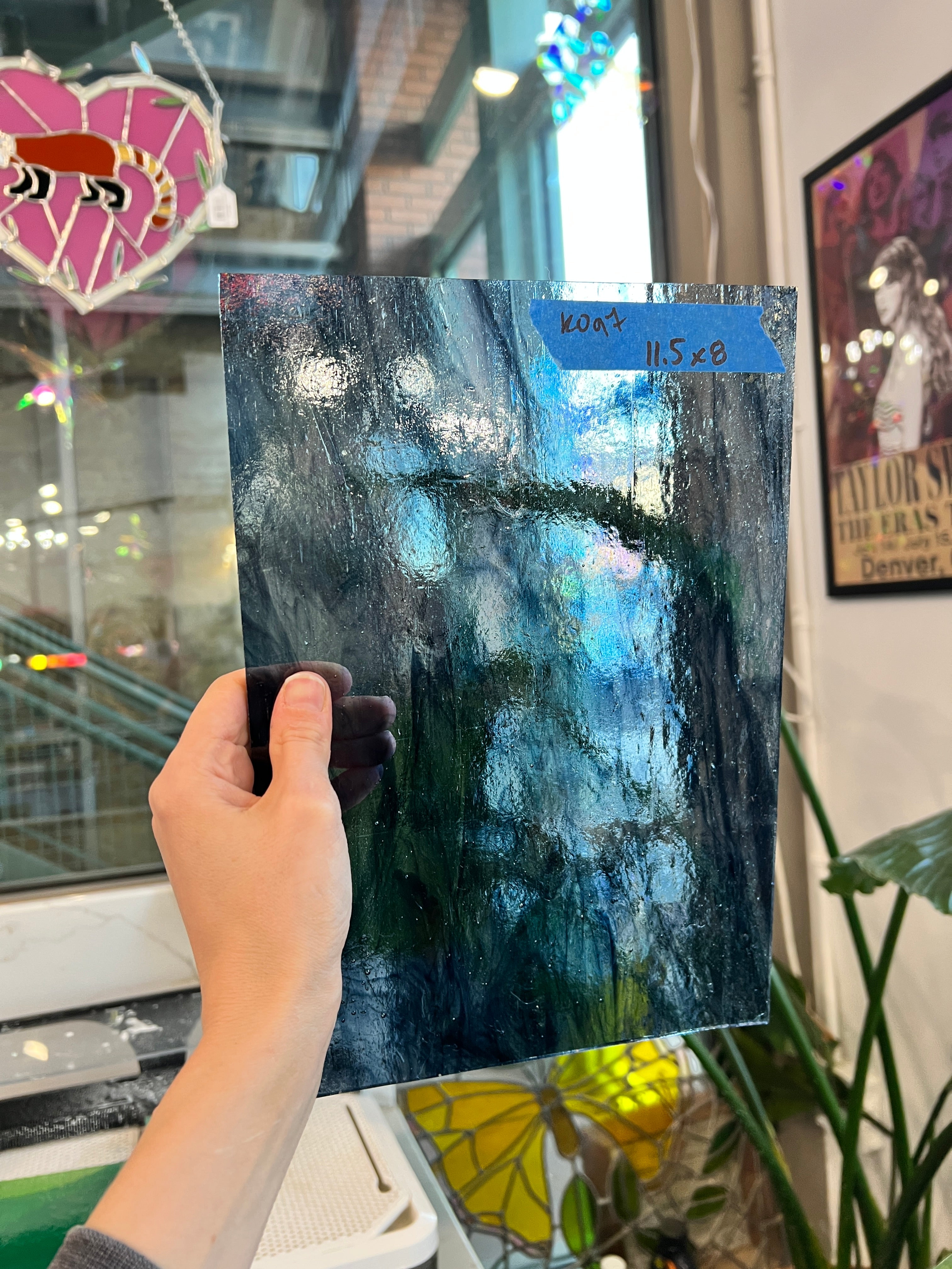 Blue Gray Wispy Vintage Kokomo Sheet Glass Colorado Glassworks KO97 (11.5x8in)