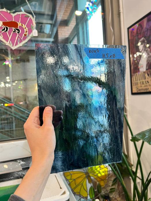 Blue Gray Wispy Vintage Kokomo Sheet Glass Colorado Glassworks KO97 (11.5x8in)