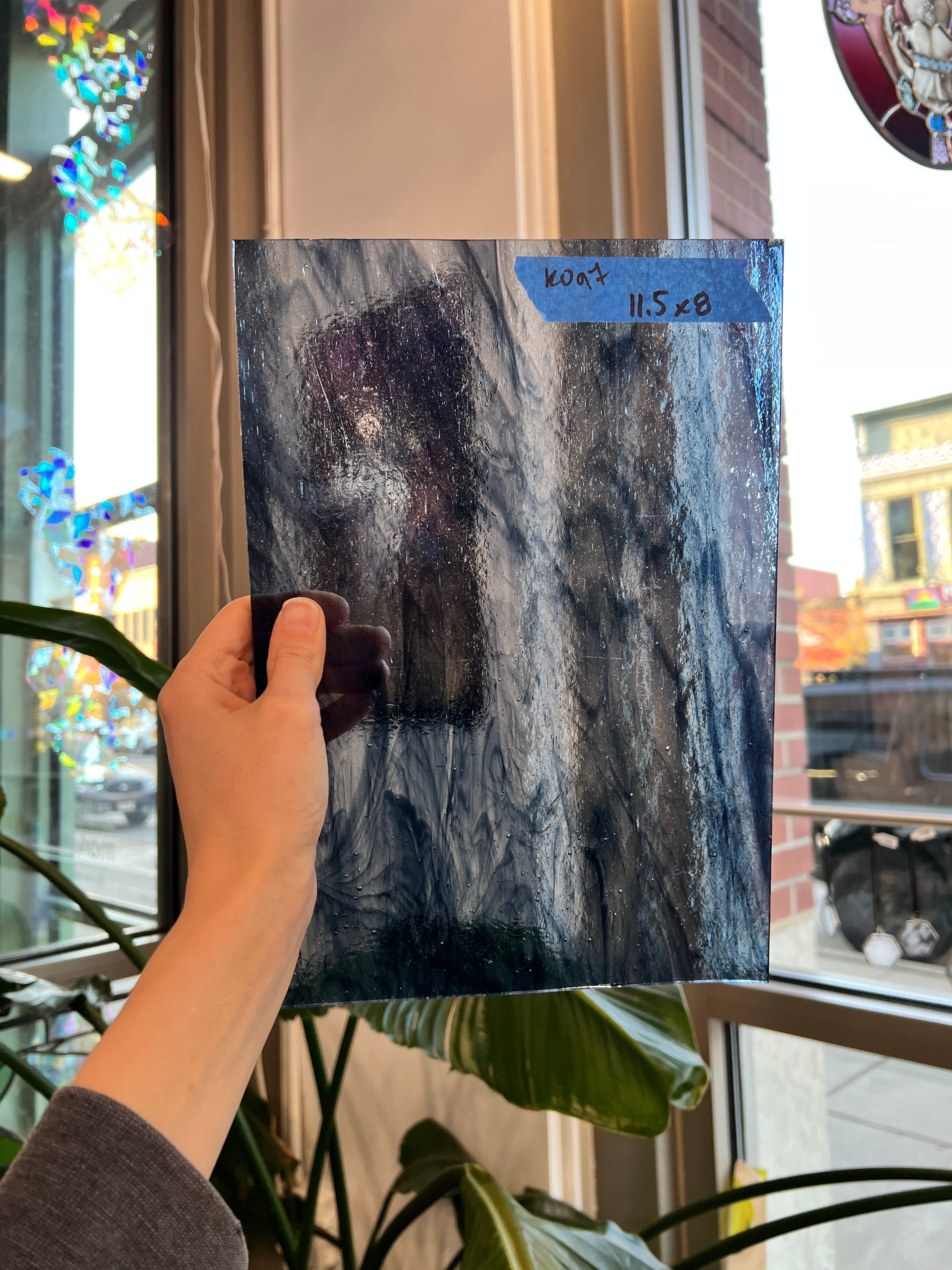 Blue Gray Wispy Vintage Kokomo Sheet Glass Colorado Glassworks