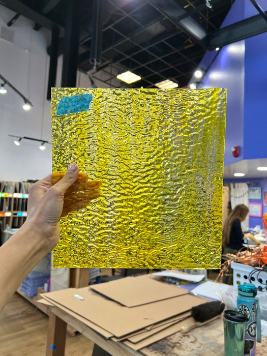 Yellow and Clear Wispy Rippled Wissmach Sheet Glass Colorado Glassworks WM899 (10x10.5in)  