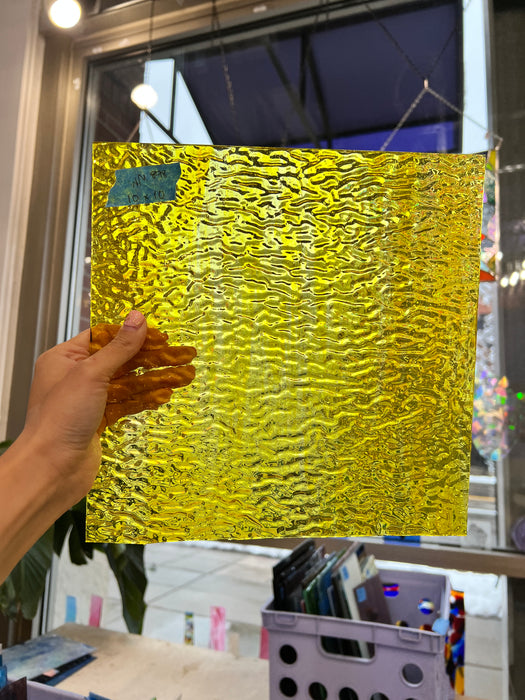 Yellow and Clear Wispy Rippled Wissmach Sheet Glass Colorado Glassworks   