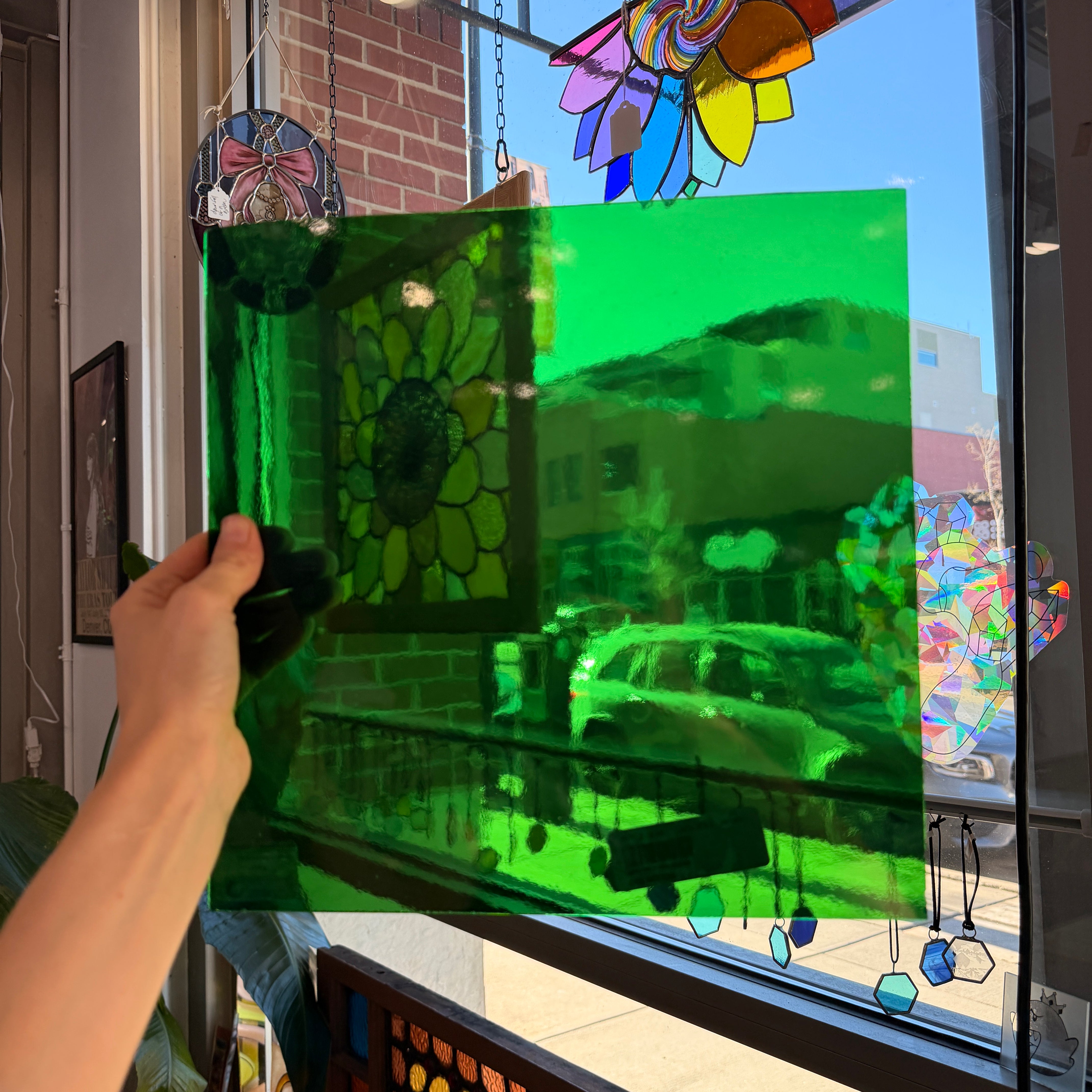 Medium Green Transparent Oceanside Fusible 96 COE (OGT 123F) Sheet Glass Colorado Glassworks