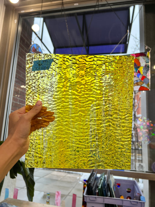 Yellow and Clear Wispy Rippled Wissmach Sheet Glass Colorado Glassworks   