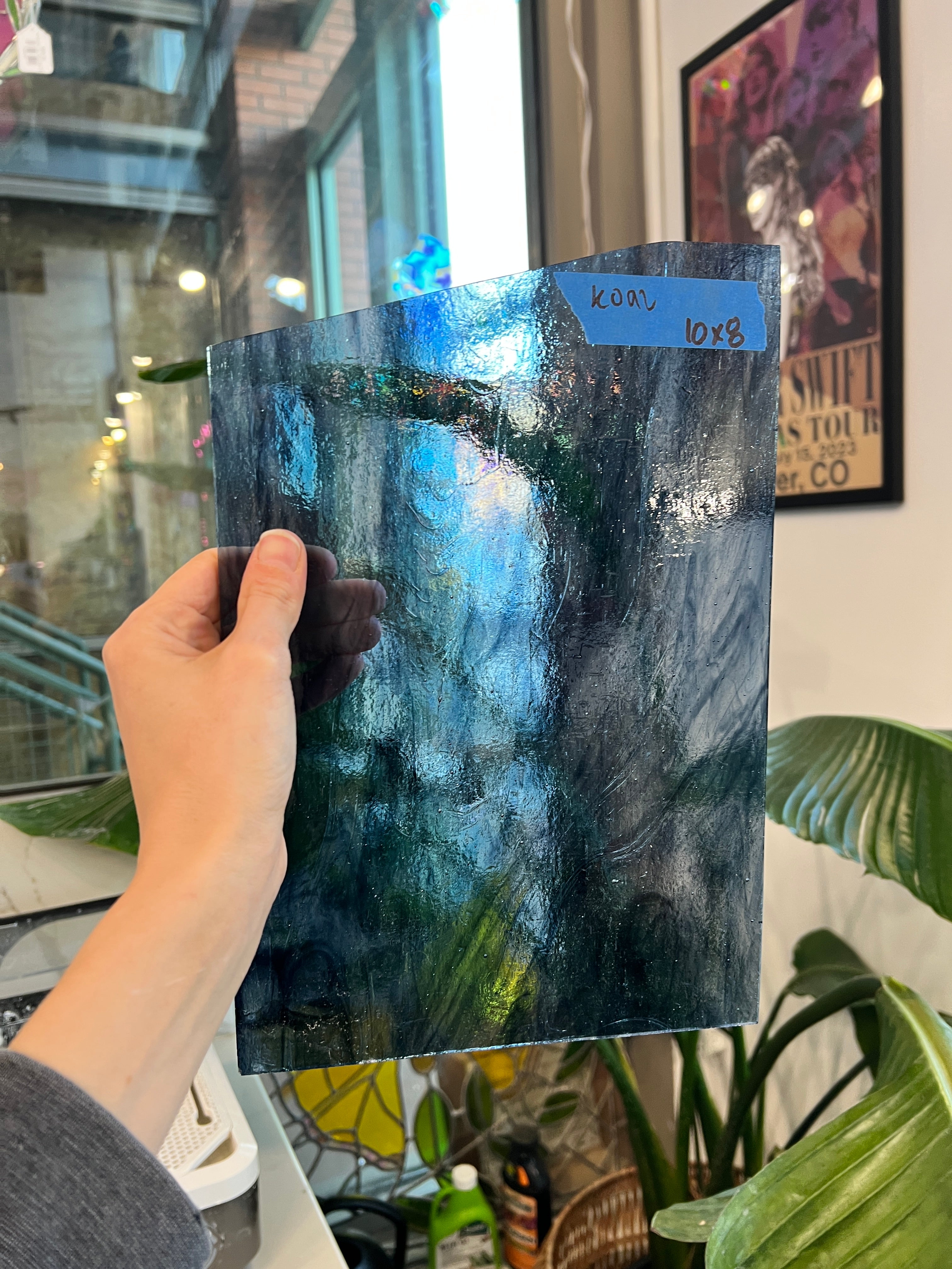 Blue Gray Wispy Vintage Kokomo Sheet Glass Colorado Glassworks KO92 (10x8in)