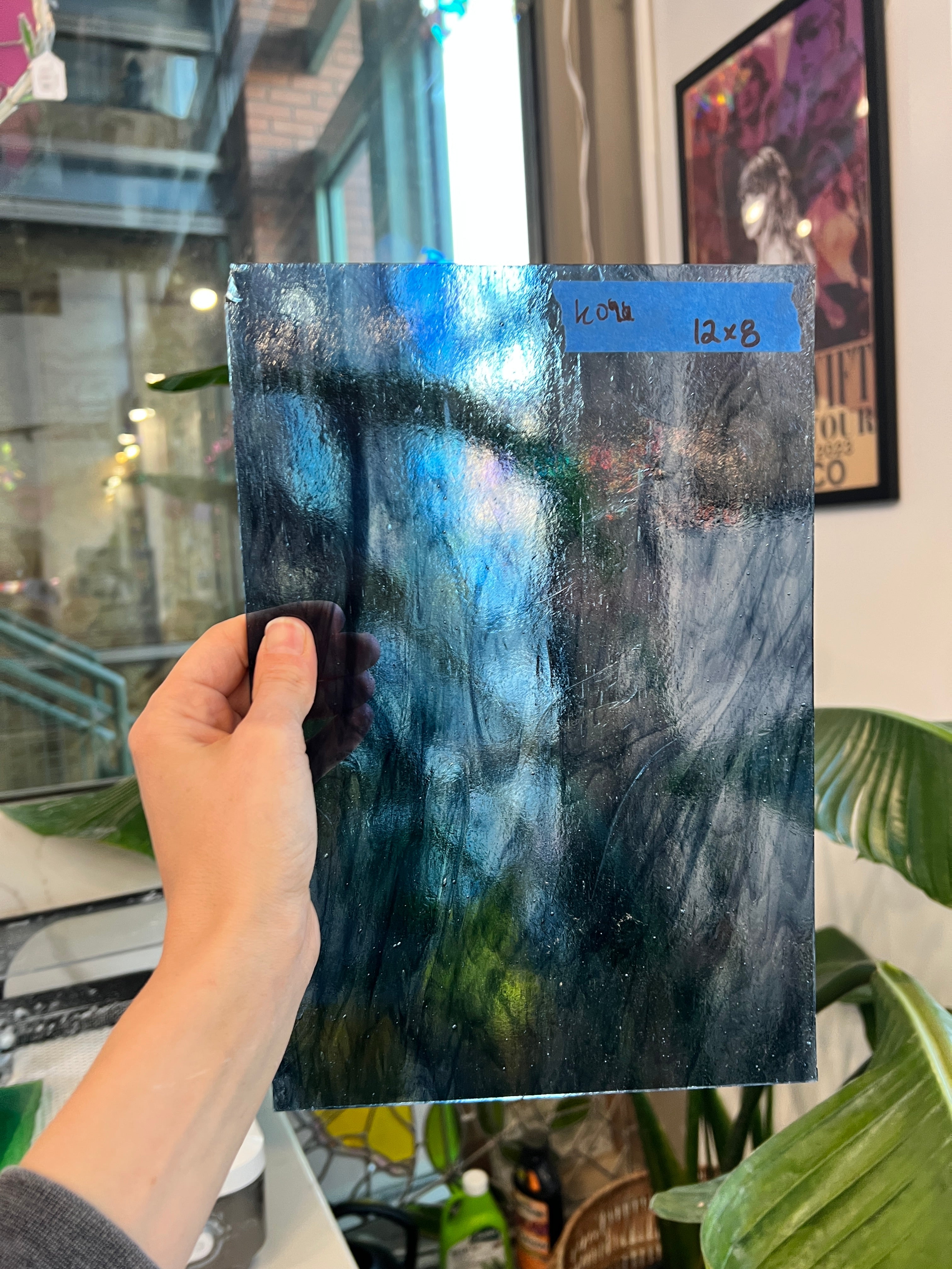 Blue Gray Wispy Vintage Kokomo Sheet Glass Colorado Glassworks KO96 (12x8in)