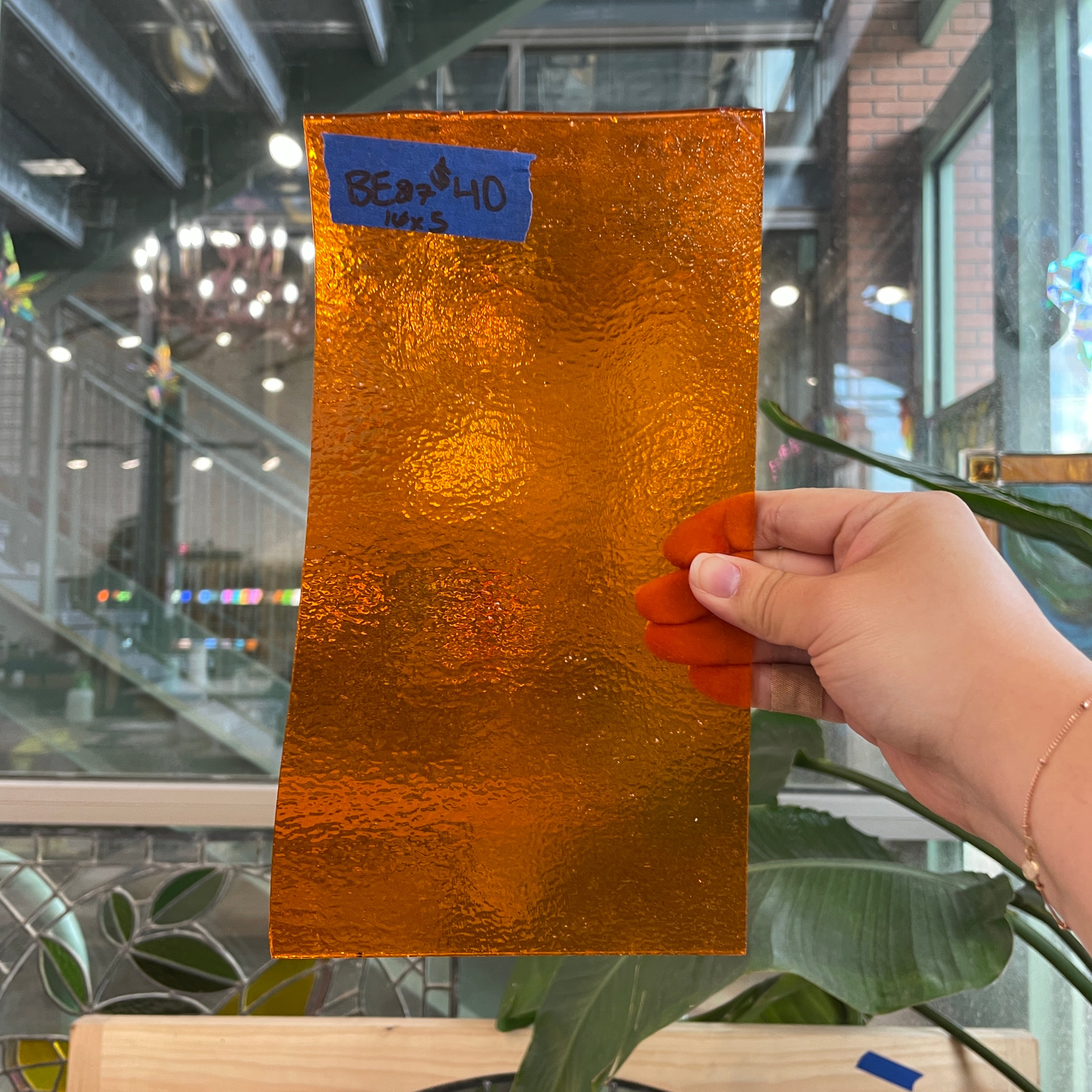 Orange Transparent Iridescent Bullseye Fusible 90 COE Sheet Glass Colorado Glassworks BE817 (10x5in)