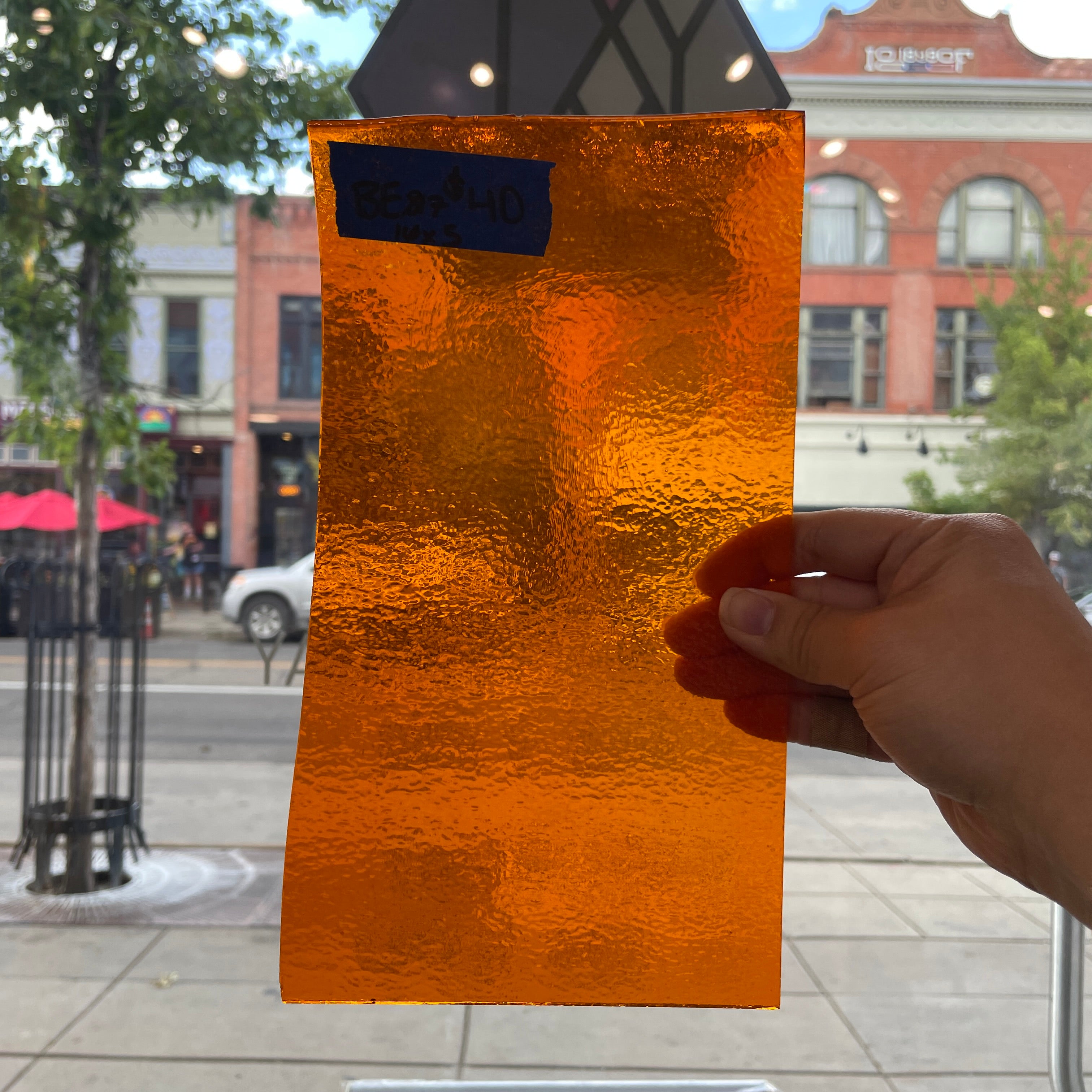 Orange Transparent Iridescent Bullseye Fusible 90 COE Sheet Glass Colorado Glassworks