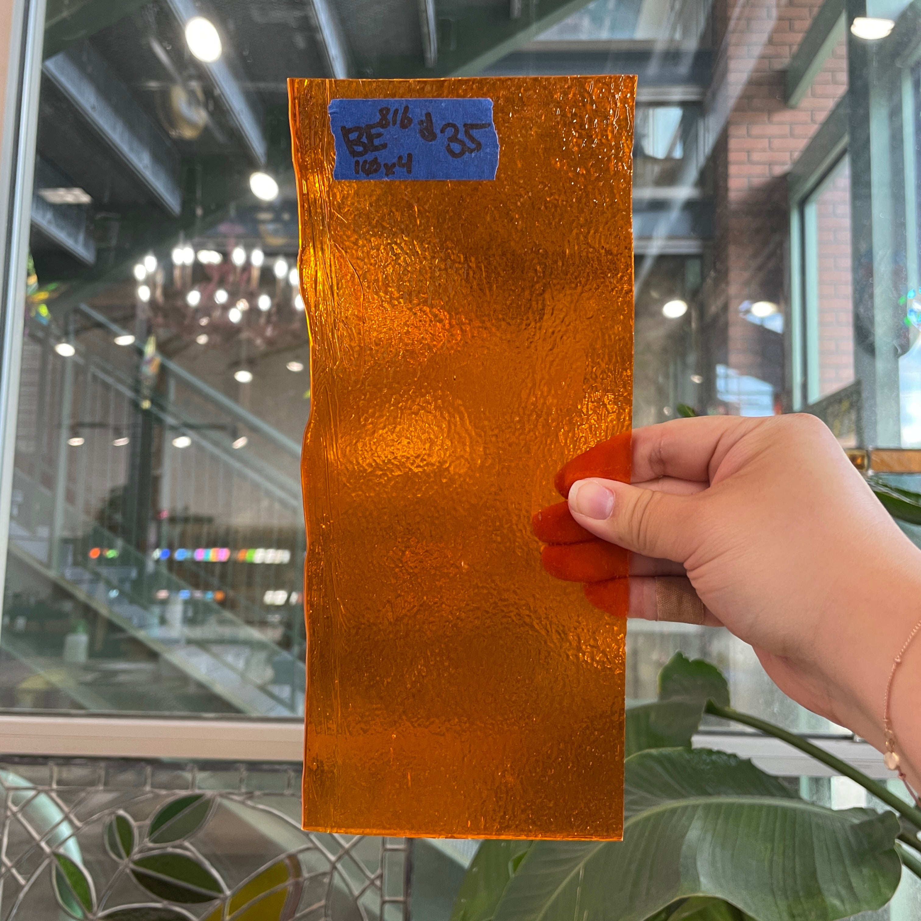 Orange Transparent Iridescent Bullseye Fusible 90 COE Sheet Glass Colorado Glassworks BE816 (10x4in)