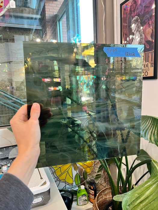 Olive White Wispy Vintage Spectrum Sheet Glass Colorado Glassworks