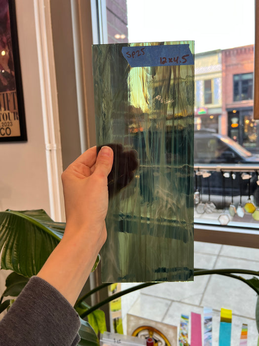 Olive White Wispy Vintage Spectrum Sheet Glass Colorado Glassworks