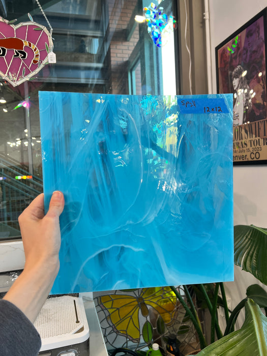 Blue White Wispy Vintage Spectrum Sheet Glass Bullseye SP24.1 (12x12in)