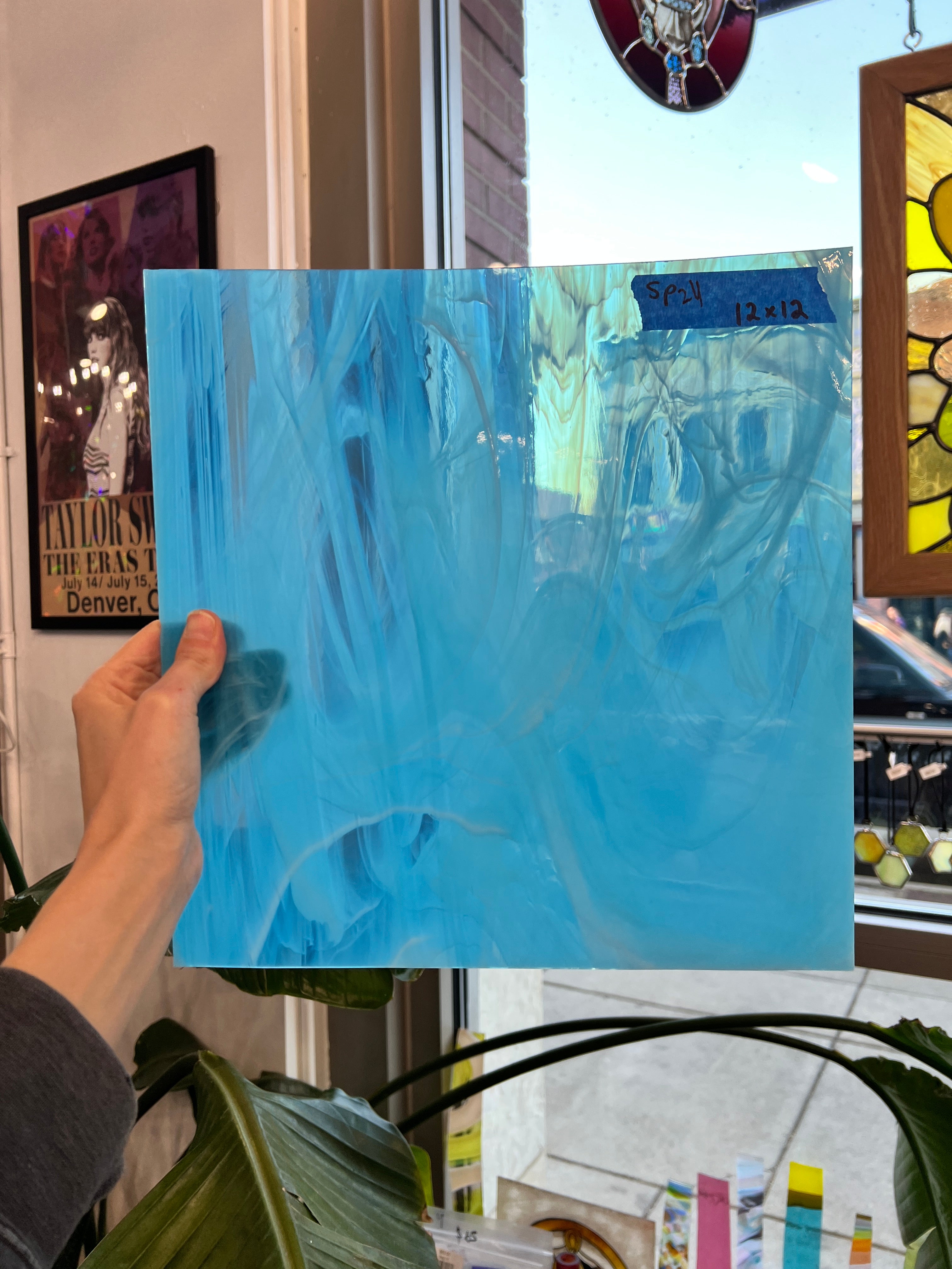 Blue White Wispy Vintage Spectrum Sheet Glass Bullseye