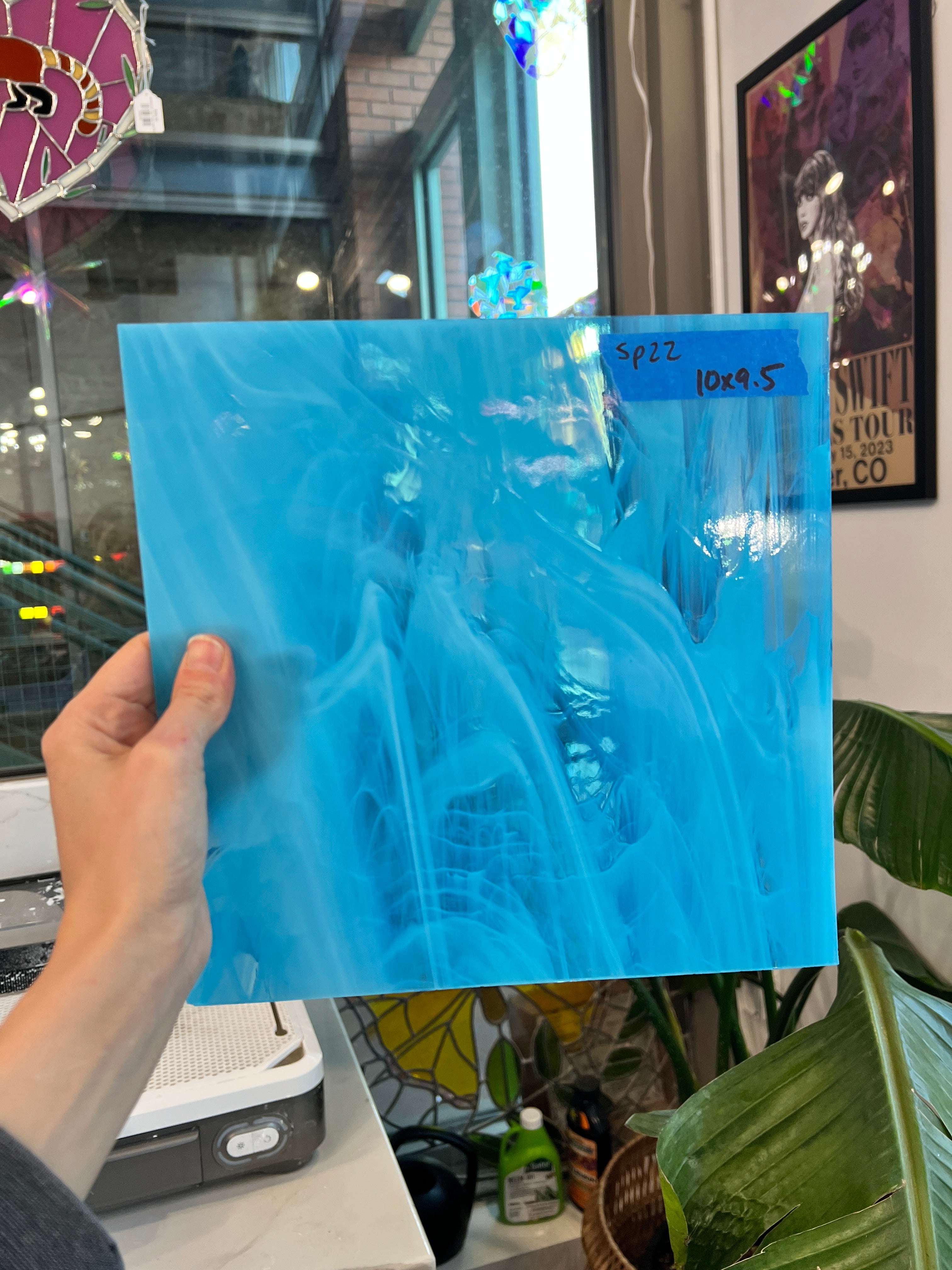 Blue White Wispy Vintage Spectrum Sheet Glass Bullseye SP22 (10x9.5in)