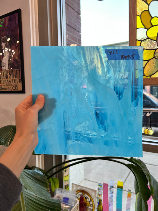 Blue White Wispy Vintage Spectrum Sheet Glass Bullseye