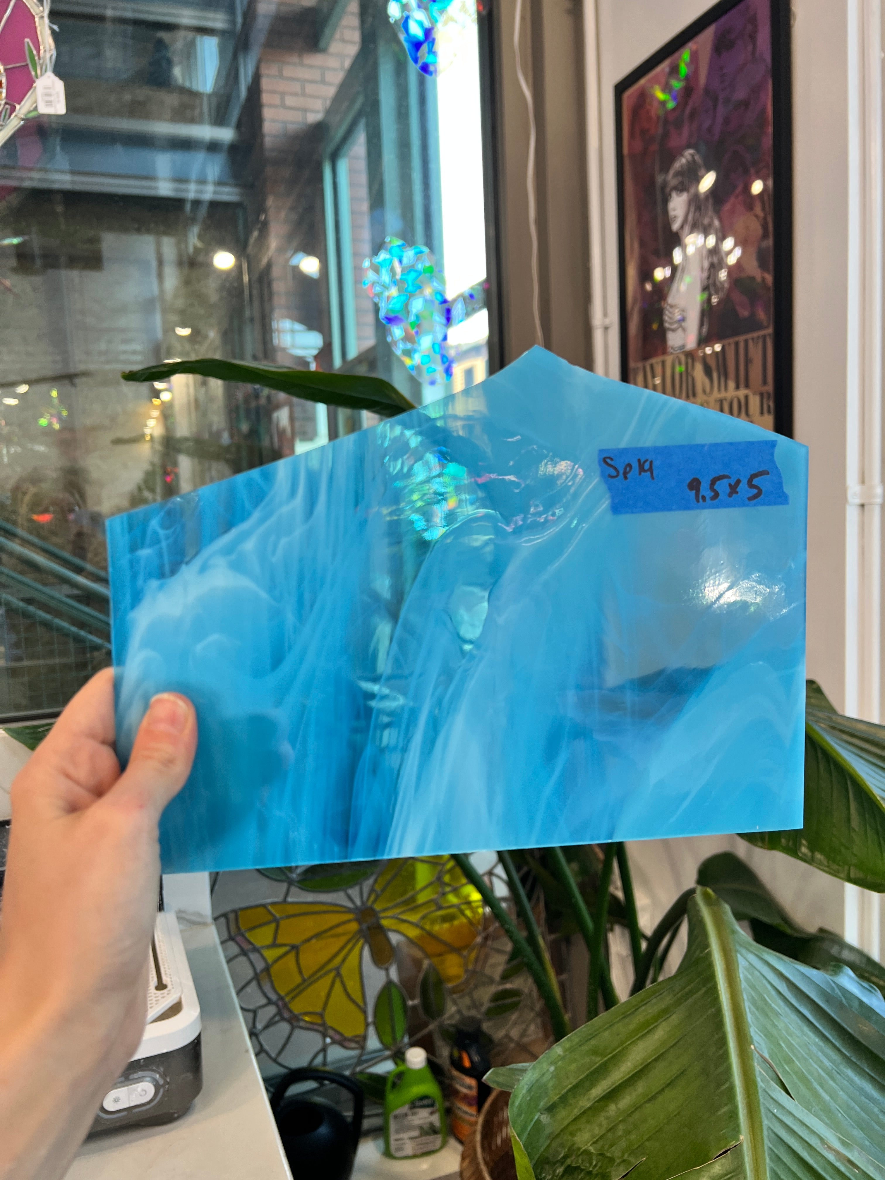 Blue White Wispy Vintage Spectrum Sheet Glass Bullseye SP19 (9.5x5in)