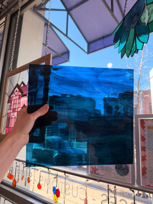 Deep Steel/Sky Blue Waterglass Oceanside Fusible 96 COE (OGT 433.1WF) Sheet Glass Colorado Glassworks