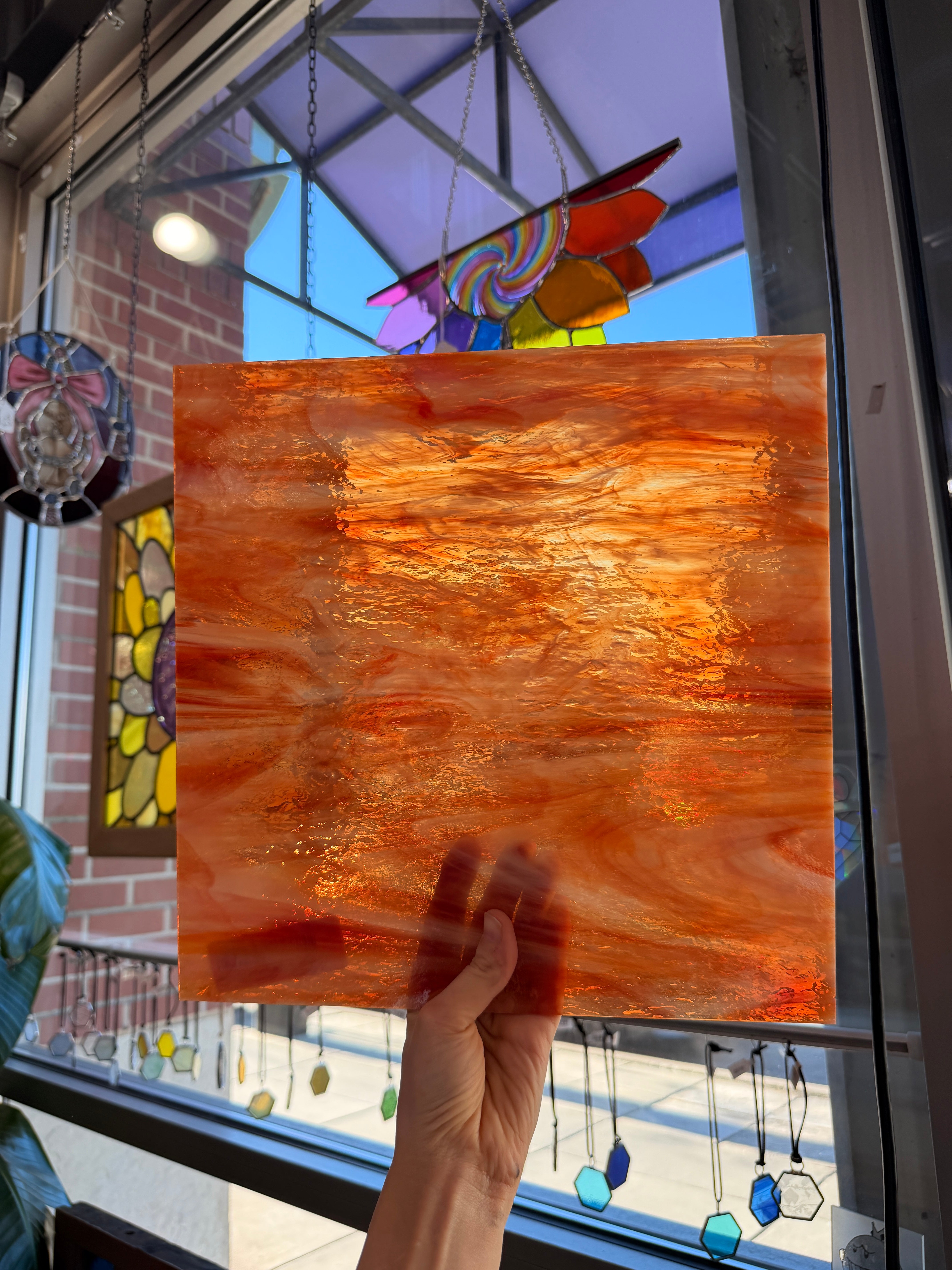 Autumn Flame Pearl Opal Oceanside Fusible 96 COE (OGT 6051.83CCF) Sheet Glass Colorado Glassworks