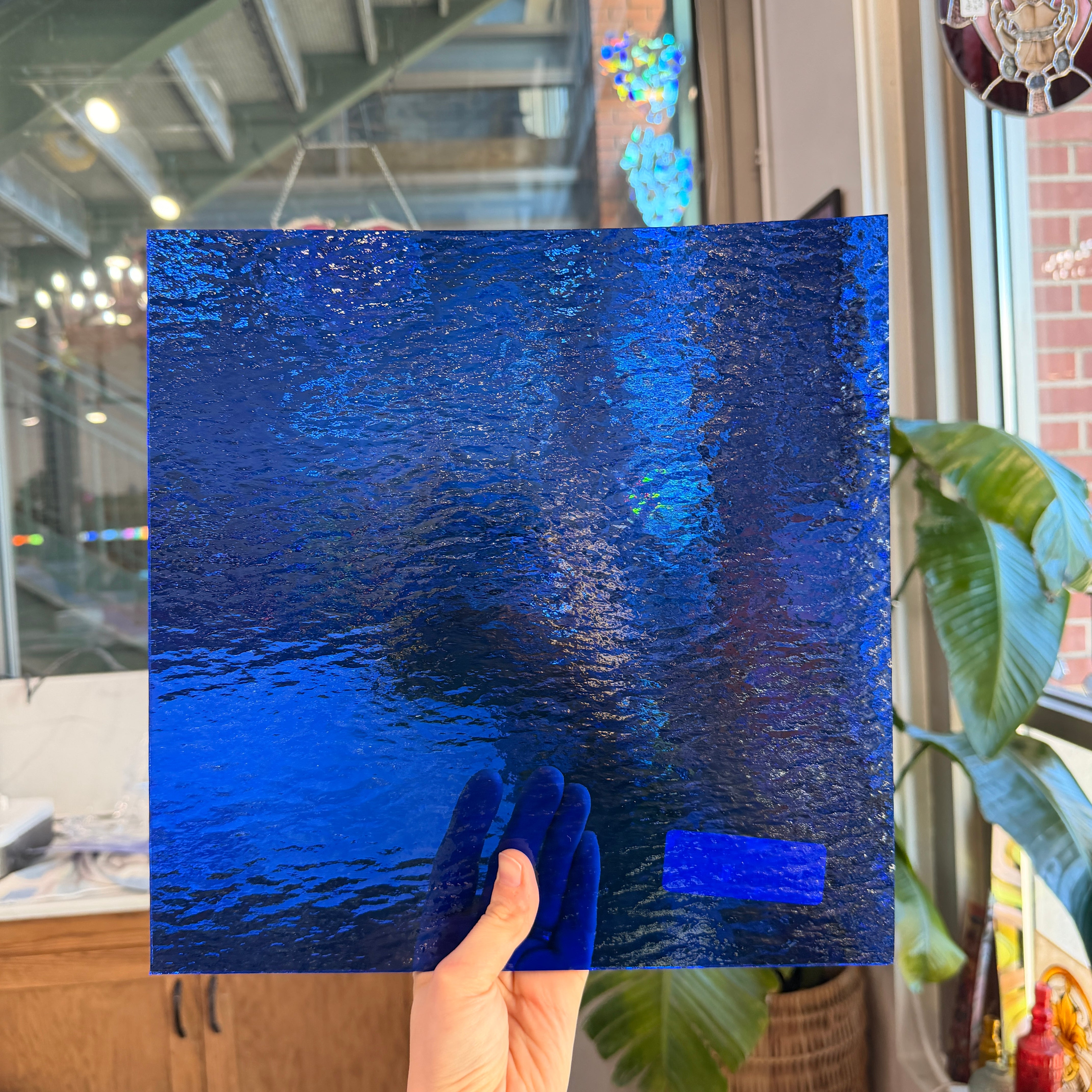 Medium Blue Rough Rolled Oceanside Fusible 96 COE (OGT 134RRF) Sheet Glass Colorado Glassworks