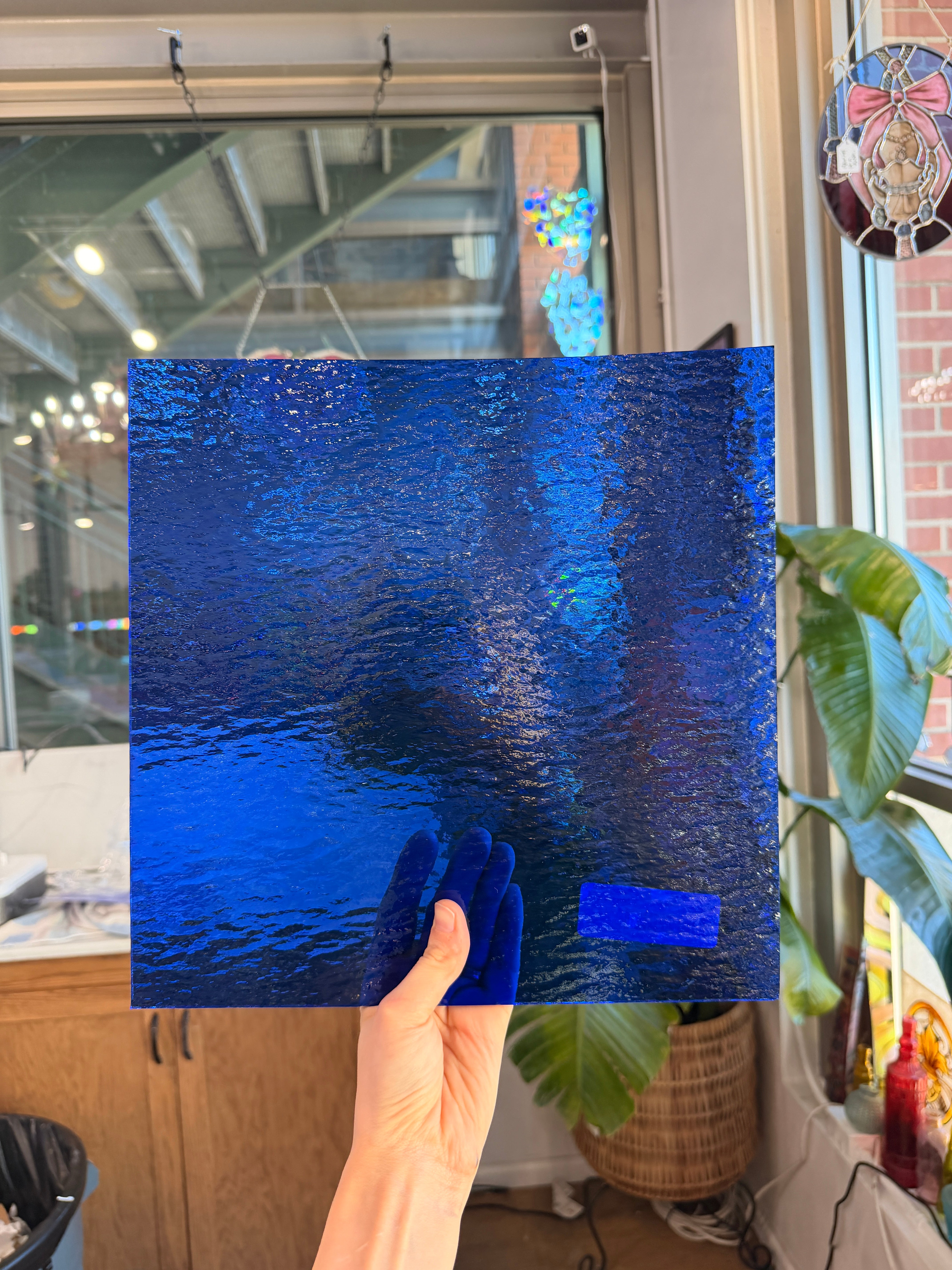 Medium Blue Rough Rolled Oceanside Fusible 96 COE (OGT 134RRF) Sheet Glass Colorado Glassworks