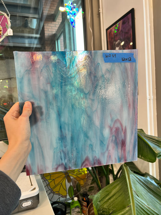 Pink Teal Blue White Wispy Kokomo Sheet Glass Colorado Glassworks KO54 (12x12)