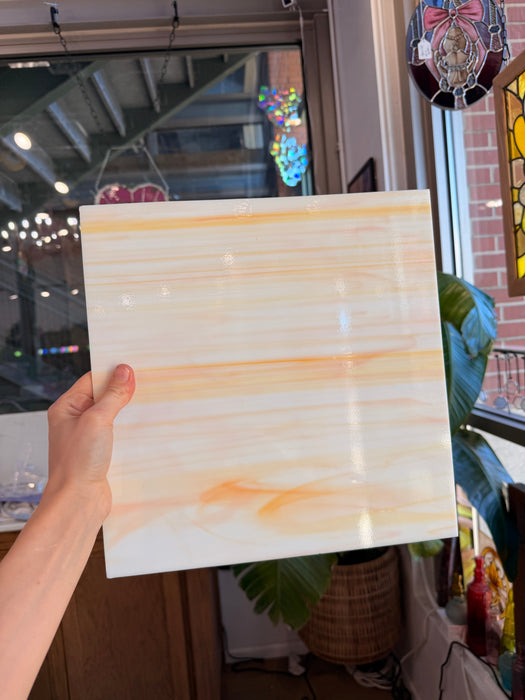White/Orange Oceanside Fusible 96 COE (OGT 375.1F) Sheet Glass Colorado Glassworks