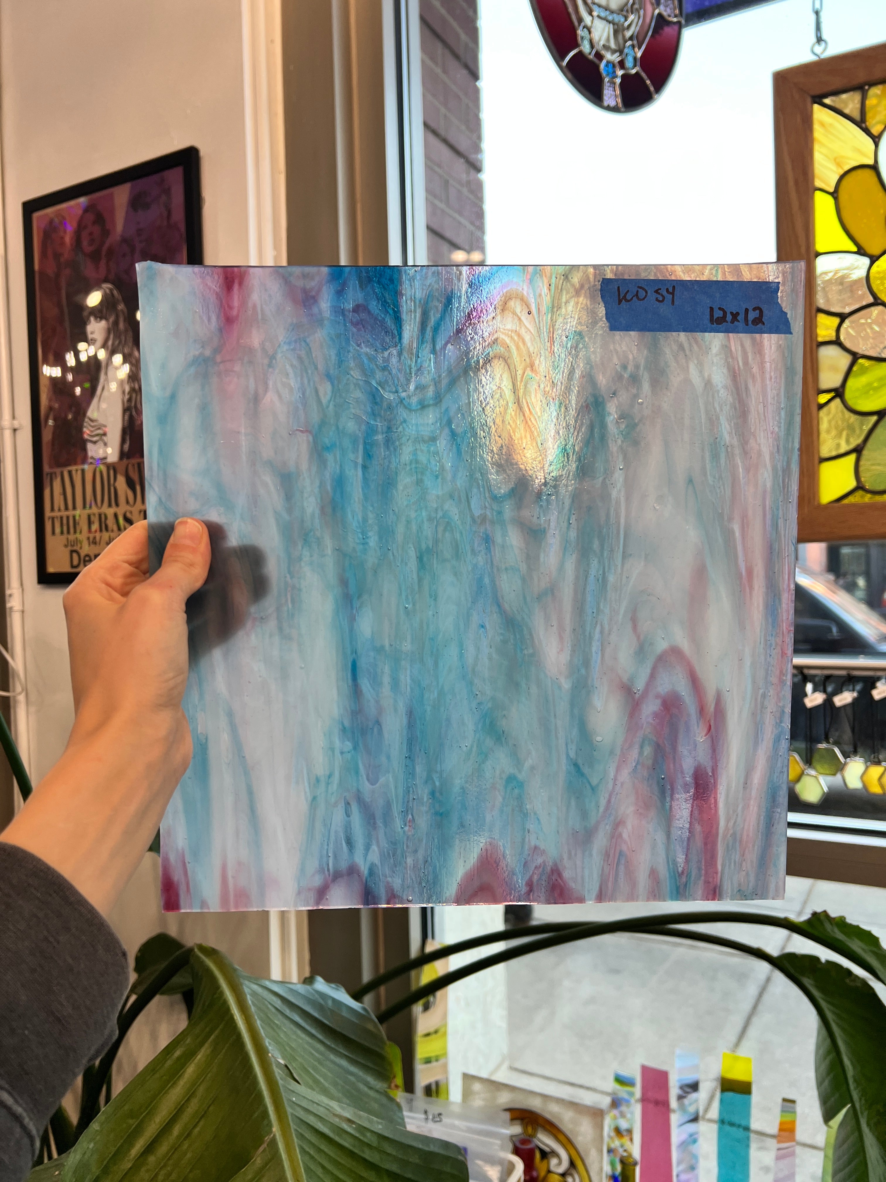 Pink Teal Blue White Wispy Kokomo Sheet Glass Colorado Glassworks