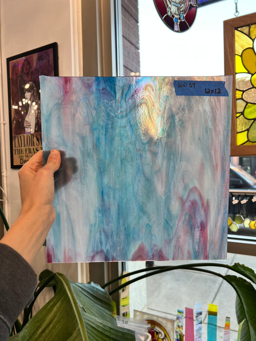 Pink Teal Blue White Wispy Kokomo Sheet Glass Colorado Glassworks