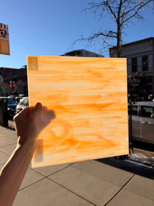 White/Orange Oceanside Fusible 96 COE (OGT 375.1F) Sheet Glass Colorado Glassworks