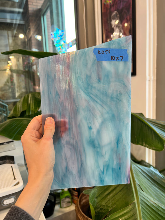 Pink Teal Blue White Wispy Kokomo Sheet Glass Colorado Glassworks KO53 (10x7in)
